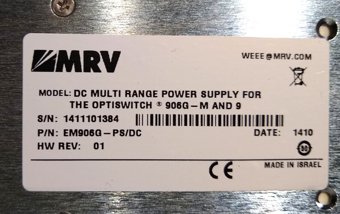 MRV EM906G-PS/DC DC Power Supply for OptiSwitch 906G-M Series 24-72VDC
