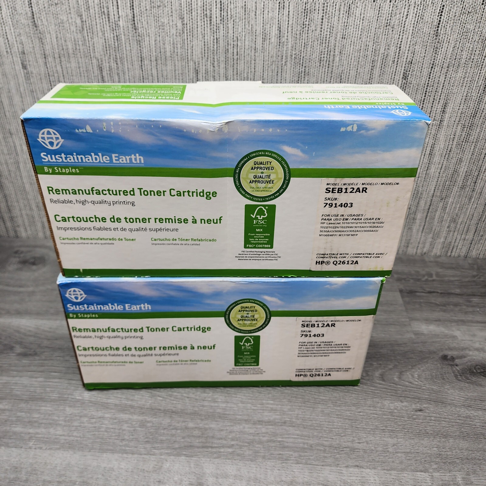 2x Staples Sustainable Earth TONER  BLACK Seb12ar (Compatible some HP) HP Q2612A