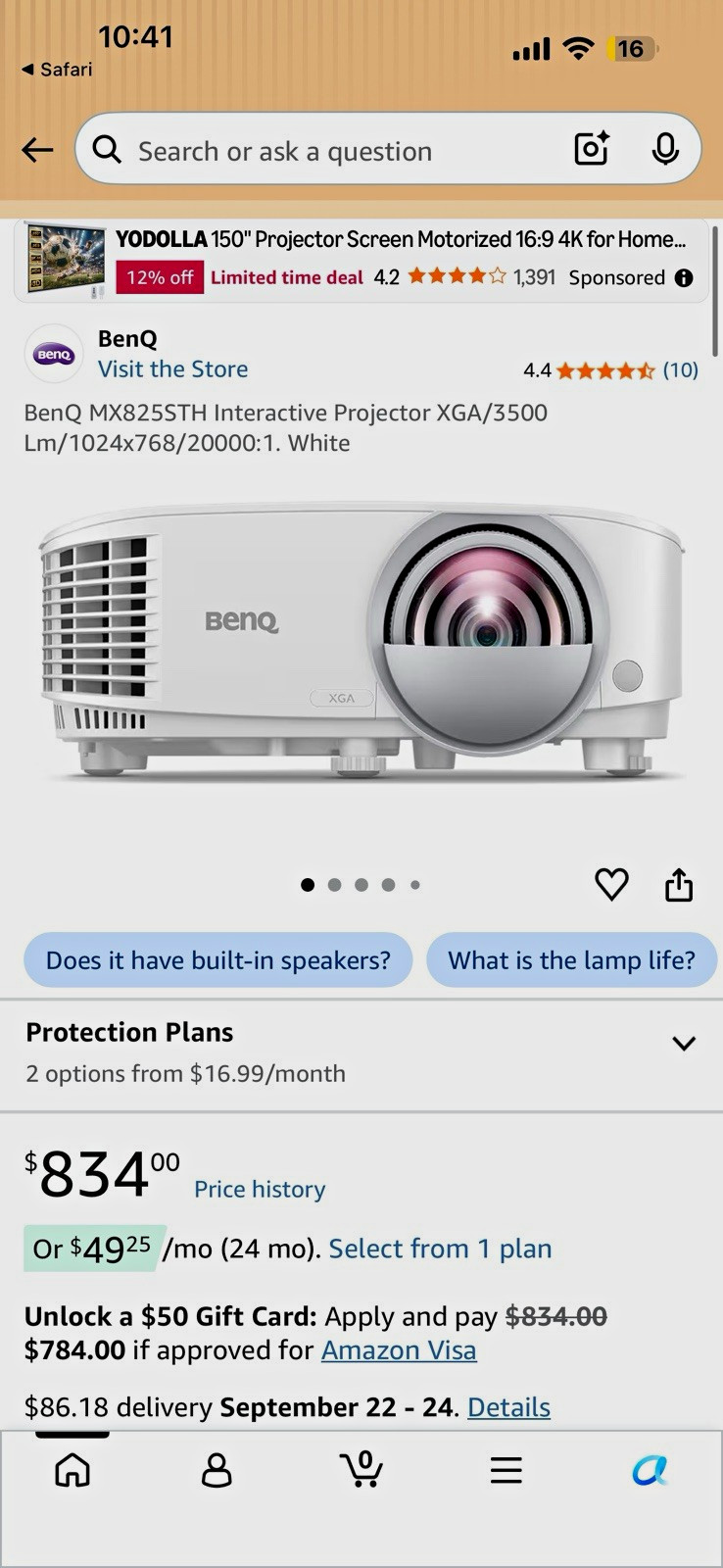 BenQ MX825STH Interactive Short Throw DLP XGA 3500 ANSI Lumens White