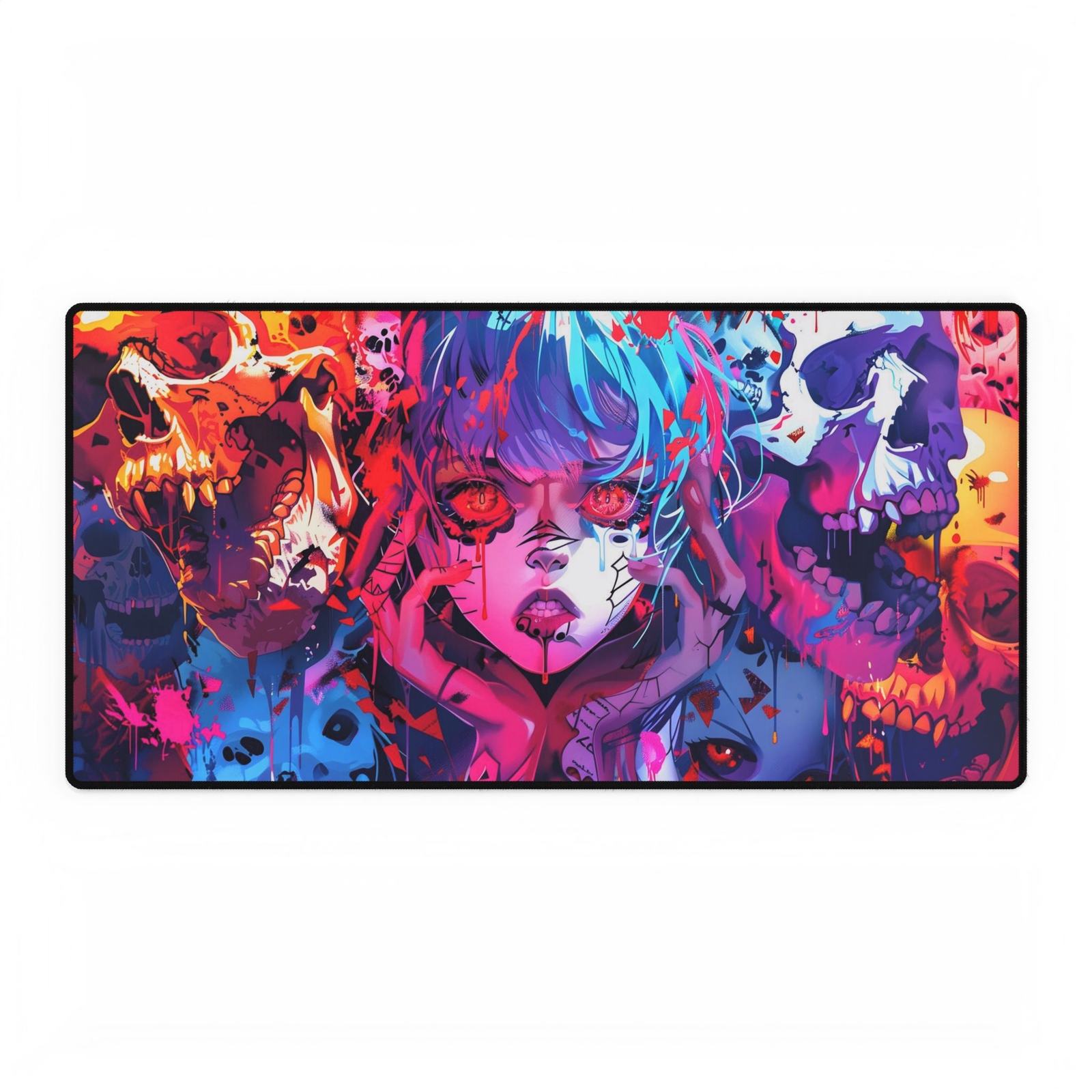 Psychedelic Skull Chaos Girl Gaming Mouse Pad. Punk Synthwave Art Anti Slip Mat