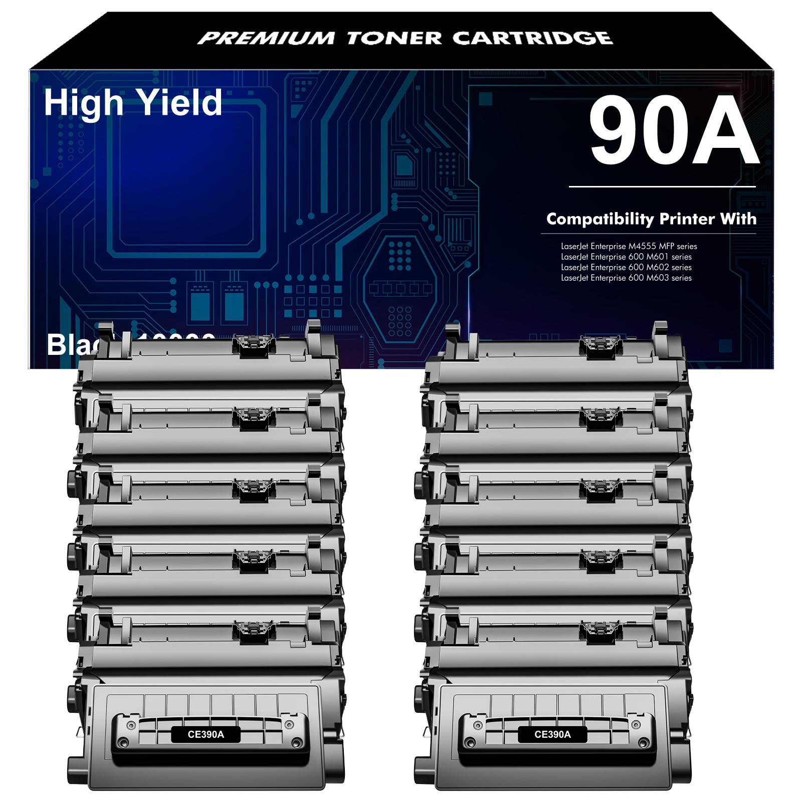 10PK CE390A 90A Toner Cartridge for HP LaserJet M4555f M4555fskm M4555h M602n
