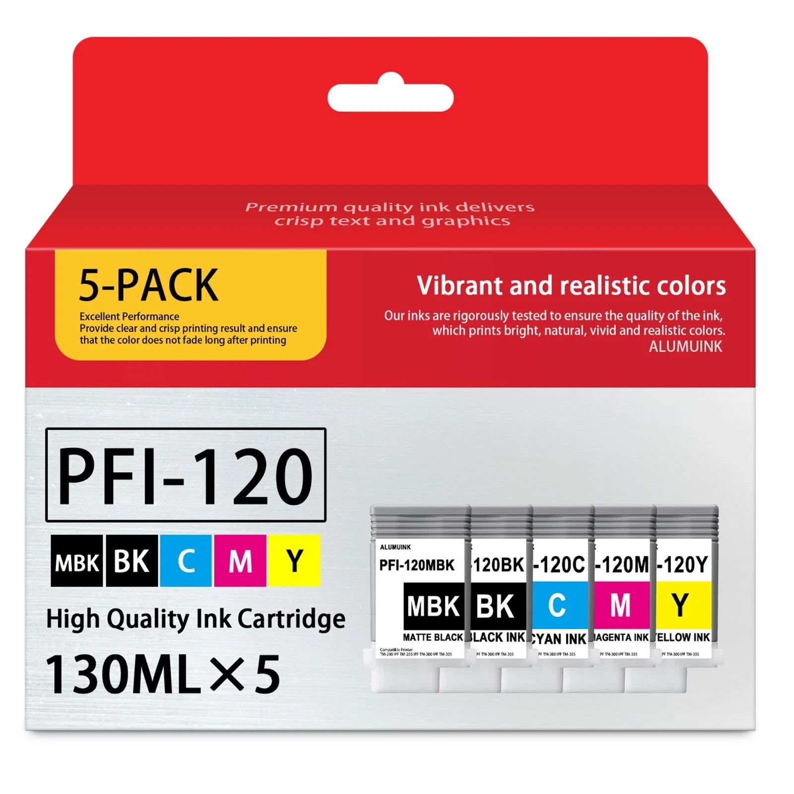 PFI-120 Ink Tank Set(5-Pack, 130-ml) Compatible for Canon TM-205 TM-305 TM-300