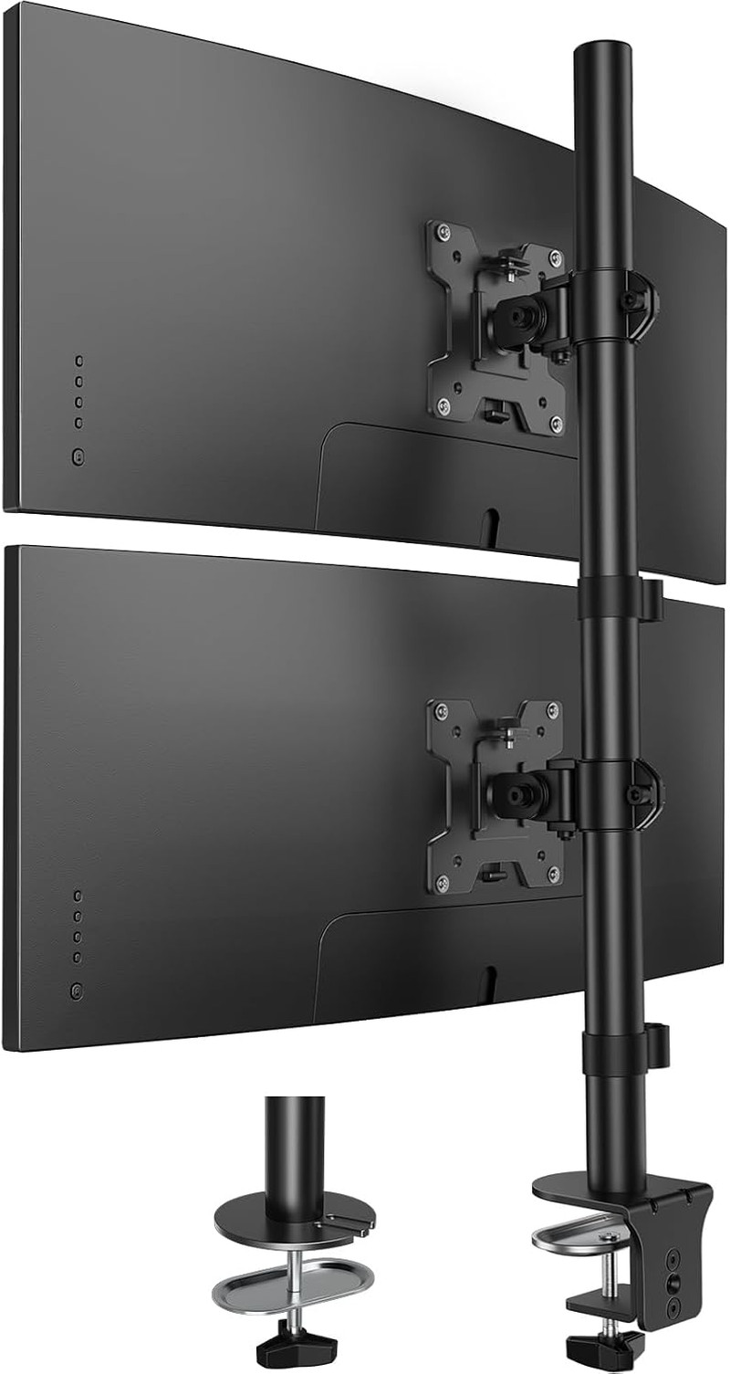 HUANUO Vertical Dual Monitor Mount, Stacked Monitor Stand for 2 Monitors with He