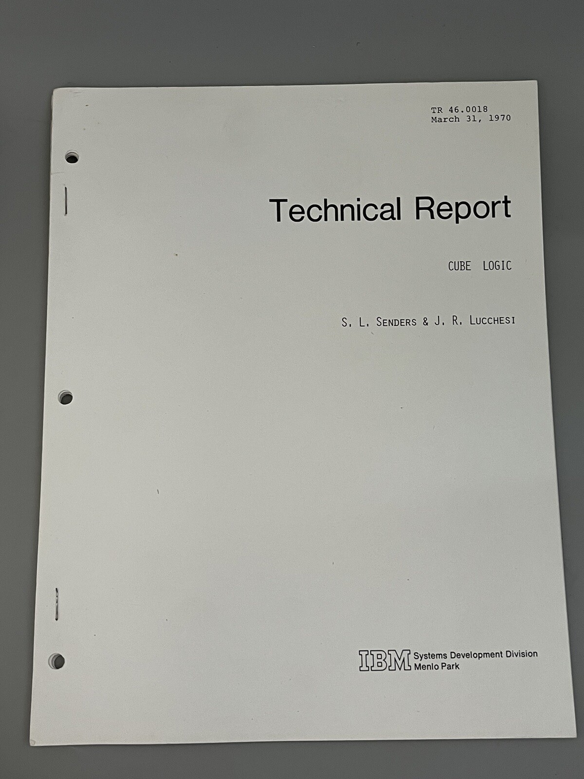 IBM Technical Report -CUBE LOGIC- 1971 TR 46.0018 Vtg Computer Design