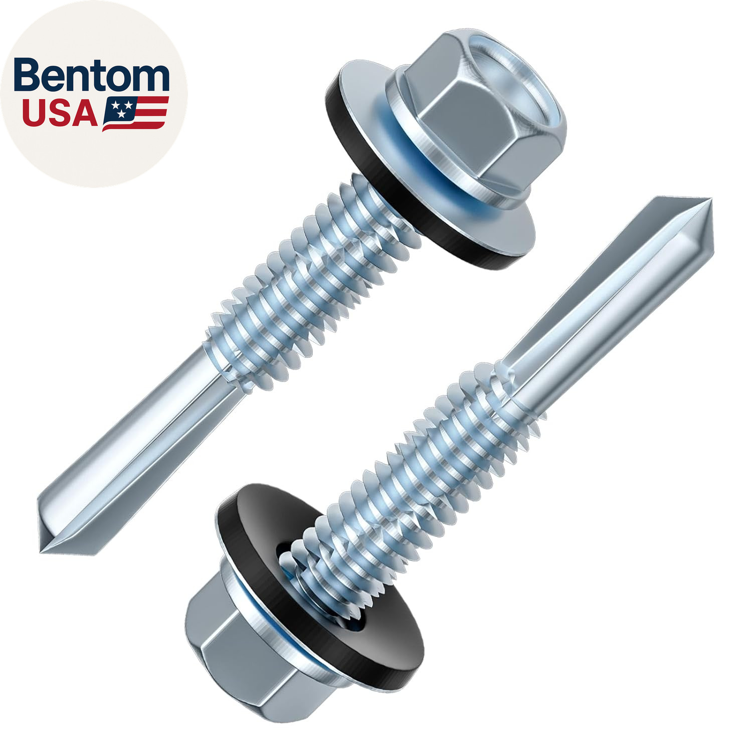 (300Pcs) #12X1-1/4 Extended Hexagonal Self-Tapping Zinc-Plated Screws with Rubbe
