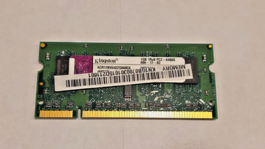 KINGSTON LAPTOP MEMORY 1GB 1RX8 PC2-6400S