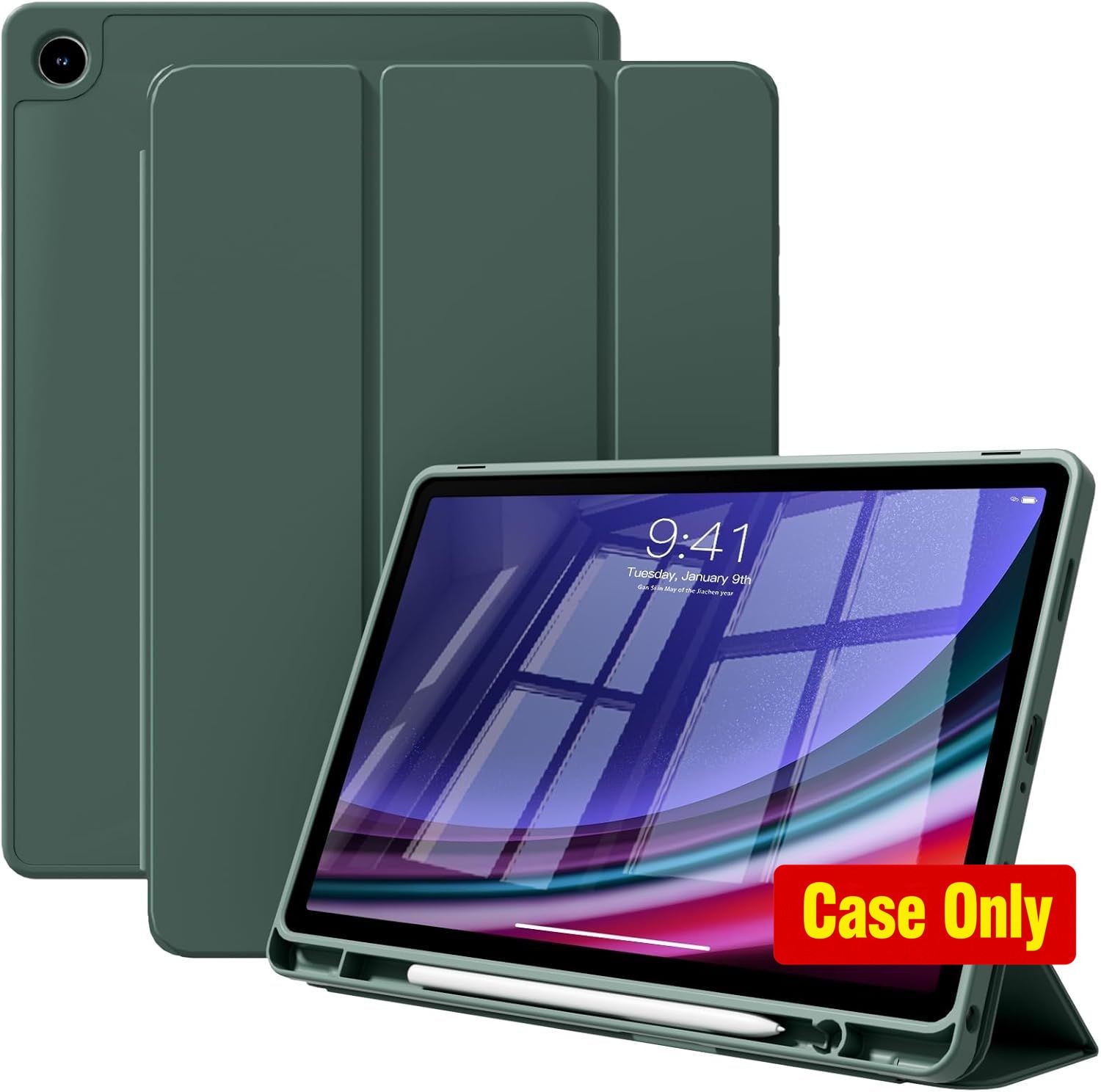Lightweight Slim Case for Tab A9 8.7 Inch 2023, Dark Green Trifold Stand