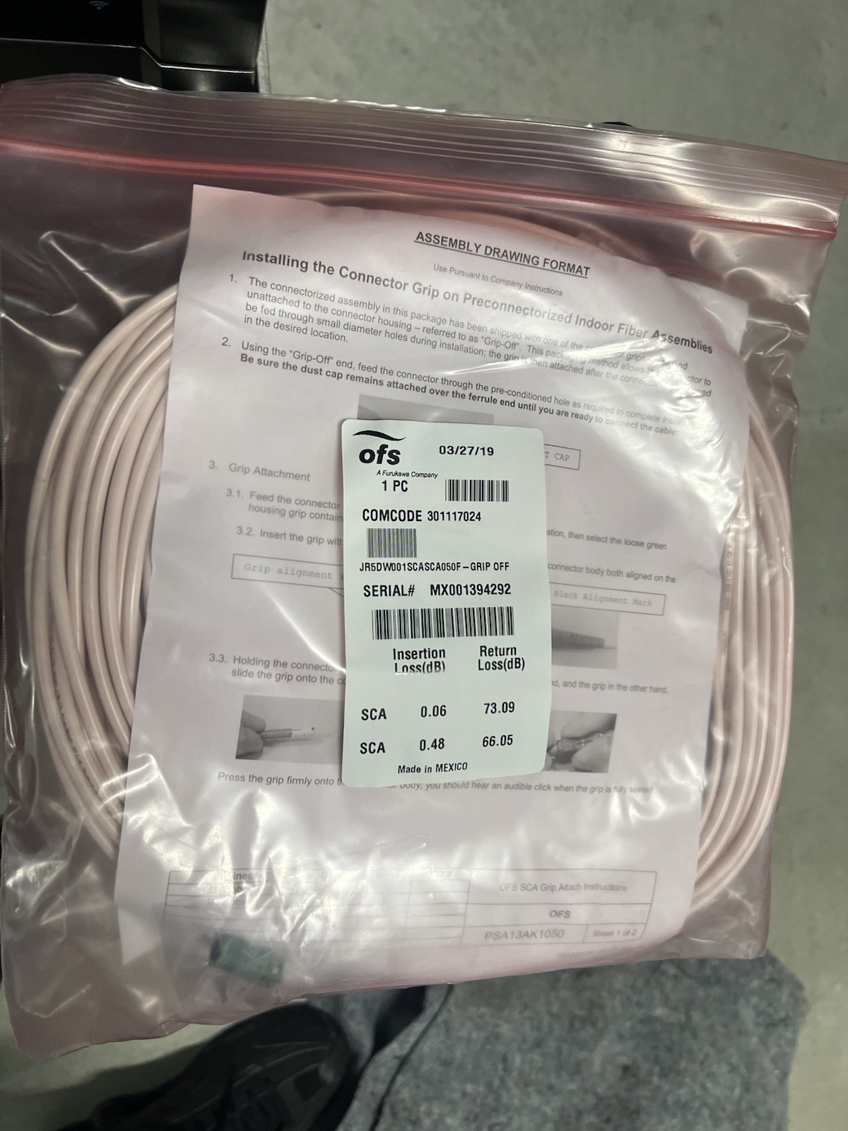 Optical fiber cable OFS - COMCODE - JR5DW001SCASCA050F - GRIP OFF NEW