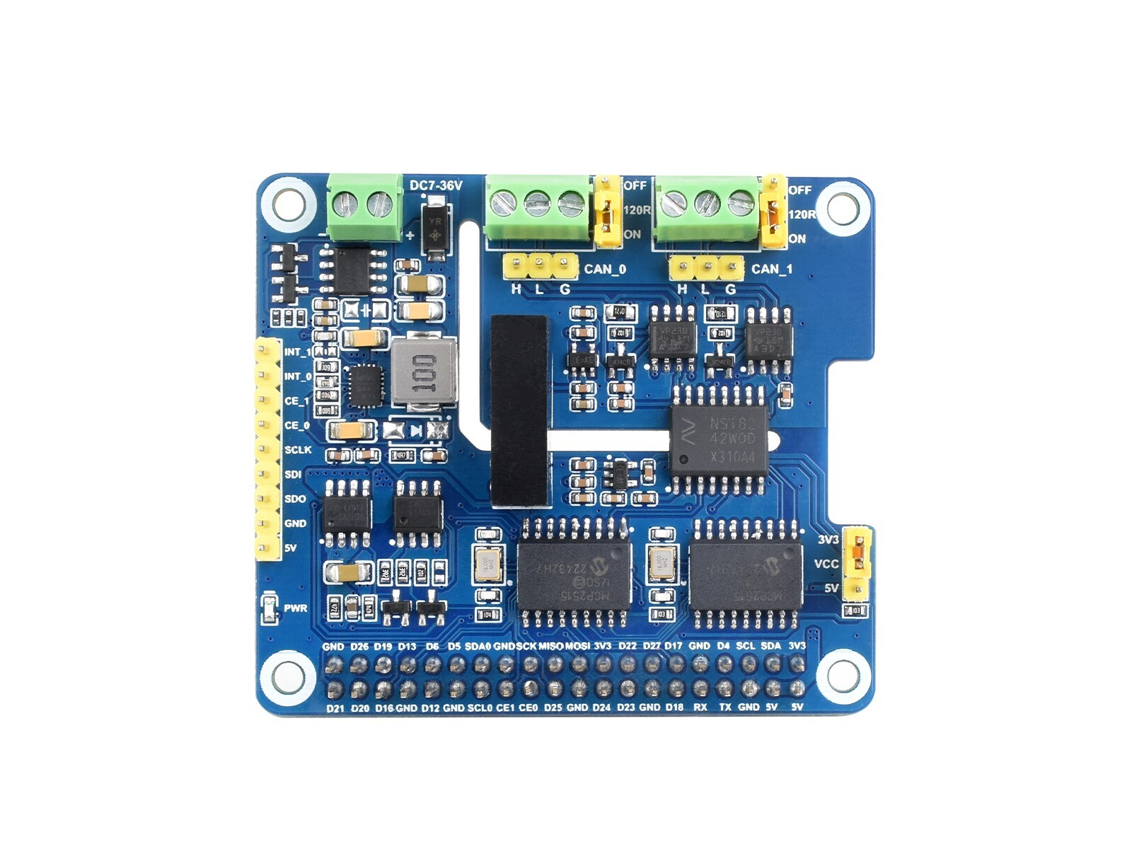 Waveshare 2-Channel Isolated CAN Bus Expansion HAT For Raspberry Pi Dual Chips