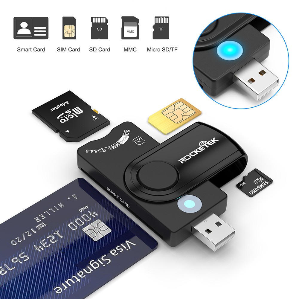 7-in-1 USB Smart Card Reader DOD Micro SD SIM Memory Adapter for Laptop Computer