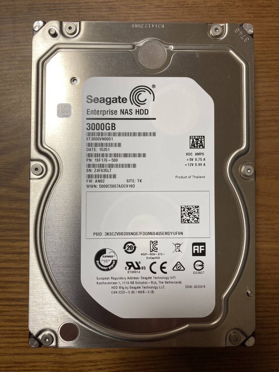 [Excellent condition] Seagate Enterprise NAS HDD ST3000VN0001 3.5-inch HDD 3TB (