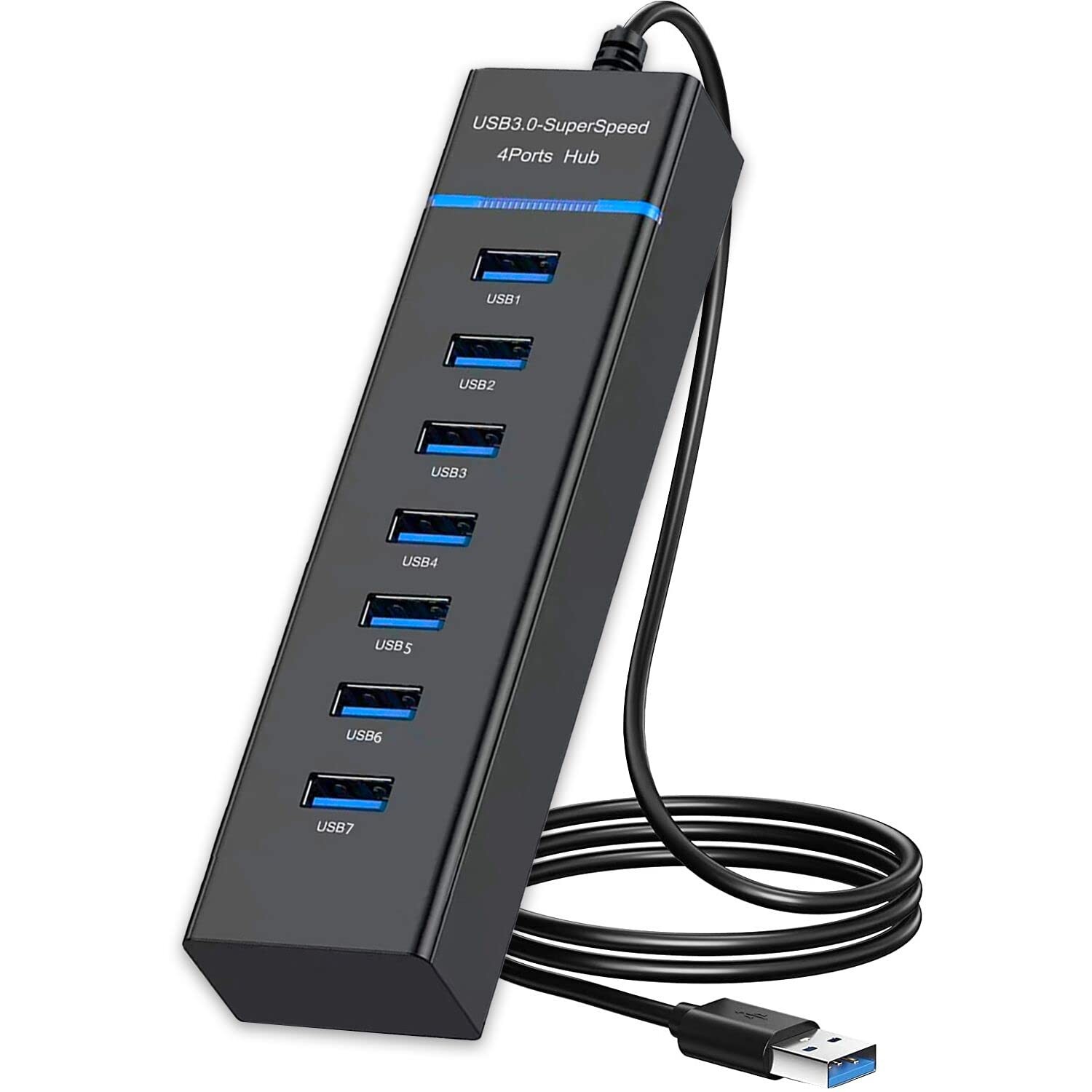 USB Hub 3.0, VIENON 7-Port Data Splitter for 7-Port/4FT, Black