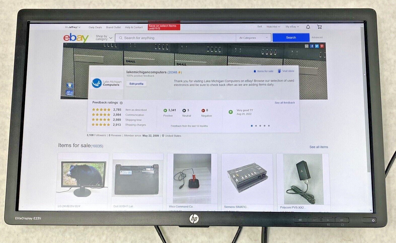 HP F9Z10A EliteDisplay E231i 21 inch Monitor 1080p DisplayPort VGA DVI-D Grade B