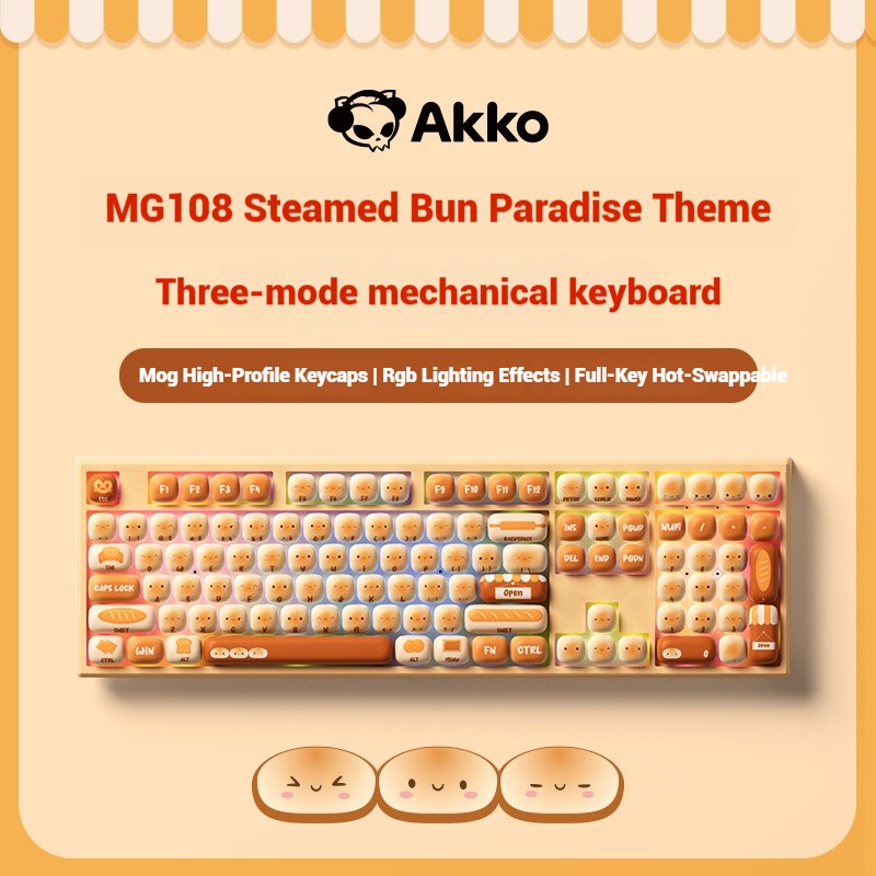 AKKO Wireless ​Cartoon Mechanical Gaming Keyboard Steamed Bluetooth RGB USB PBT 