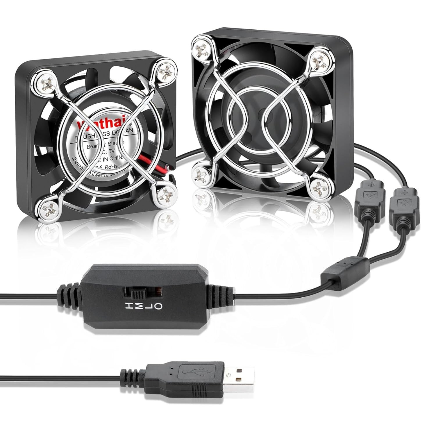 2-Pack Wathai Mini USB Fans 40x10mm with Speed Control – 5V Cooling for Computer