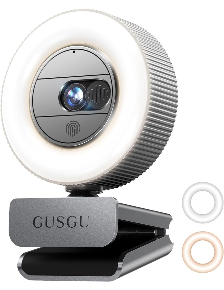 GUSGU G910 2K Quad HD Webcam for PC, with Microphone & Light & Privacy Cover