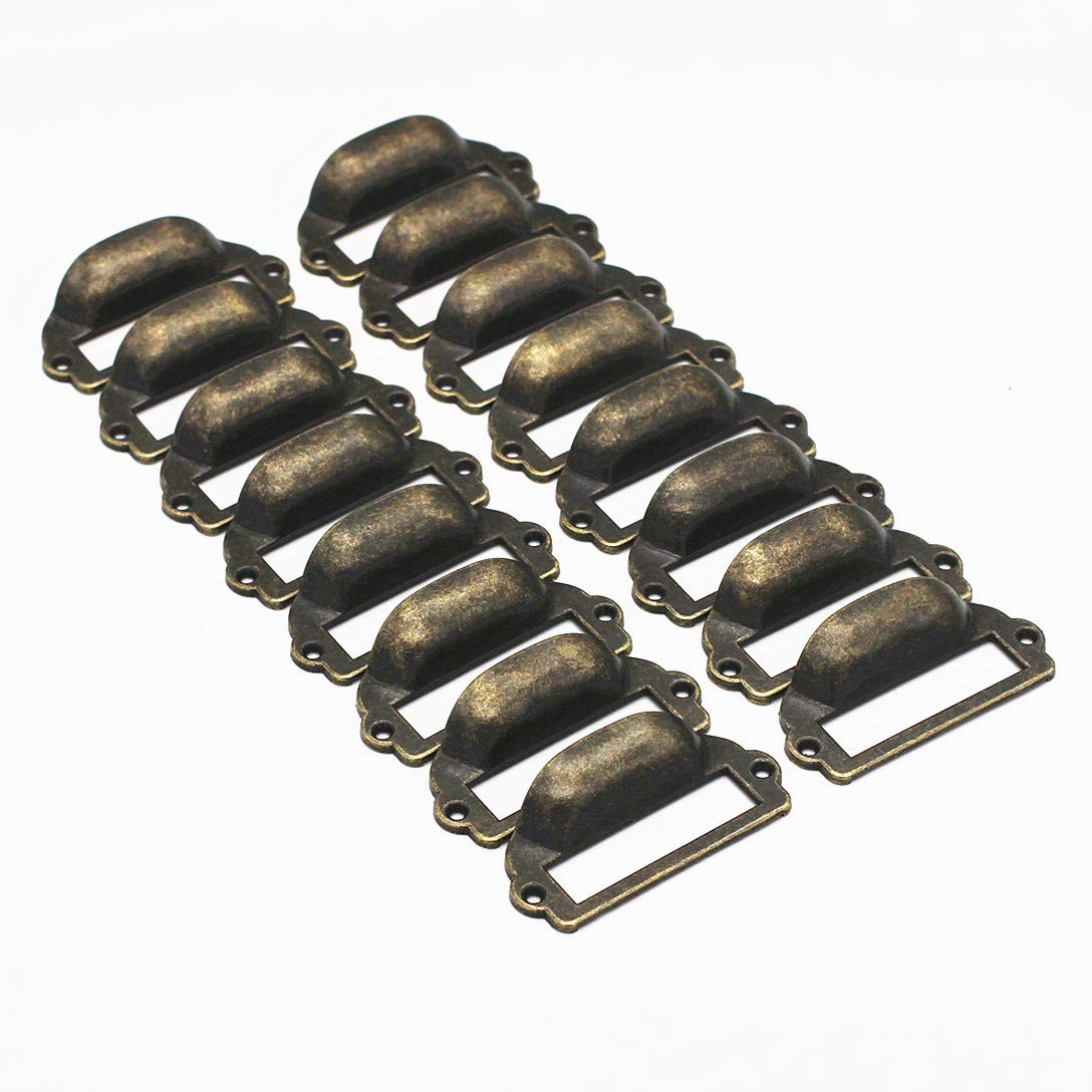 16-Pack Zinc Alloy Antique Bronze Label Frame Drawer Pulls -Vintage Industrial