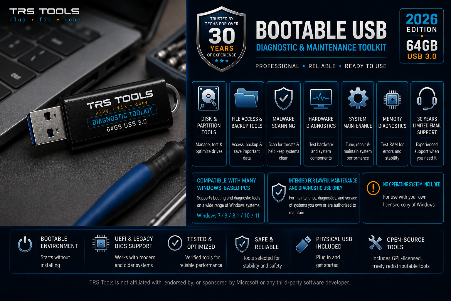 Computer Repair Bootable USB Utility Toolkit For PC Diagnostics & Maintenance