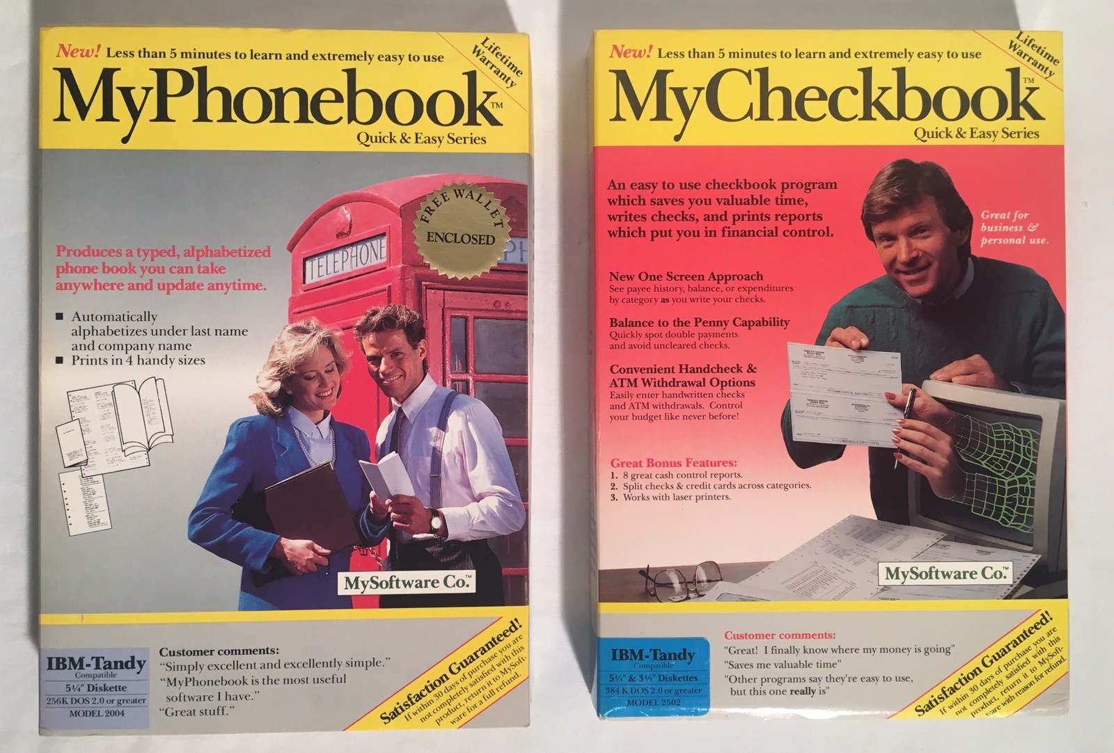 Lot Of (2) MySoftware Co. VINTAGE SOFTWARE In Box MyPhoneBook MyCheckBook 5.25"