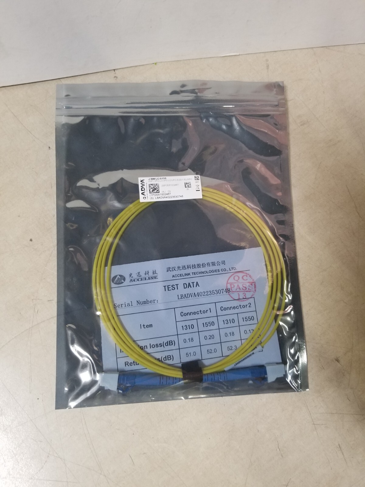 x50 - ADVA Optical Networking Cable 0051002467 J/SM/LC/0150 Jumper Single Mode