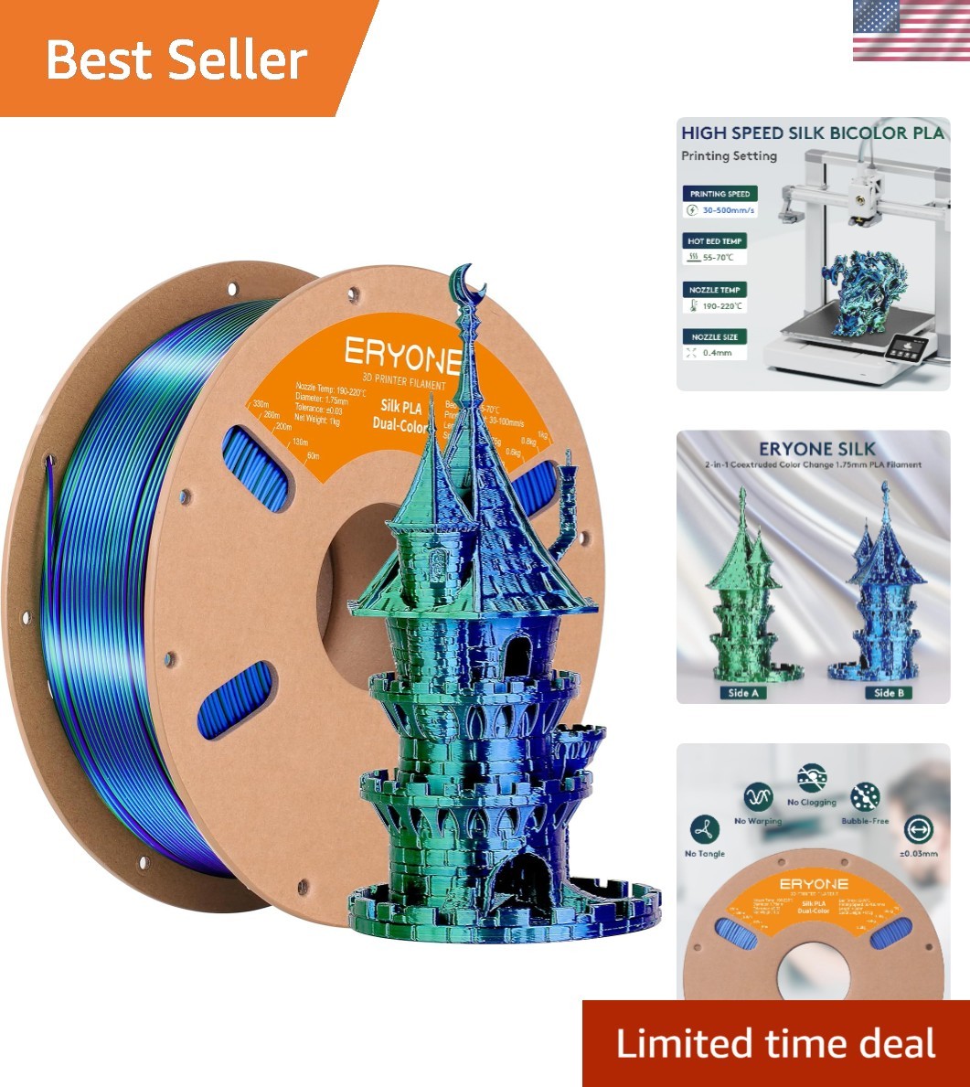 1KG Silk PLA Filament 1.75mm - Dual Color Blue Green for Eye-catching 3D Prints