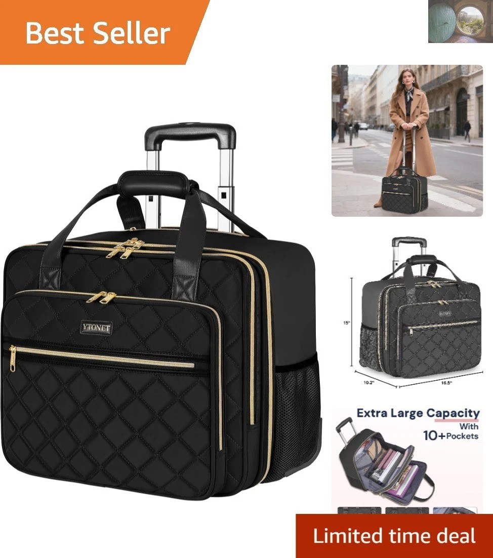 17.3 Inch Rolling Laptop Bag for Women with Stylish Spinner Wheels - Black