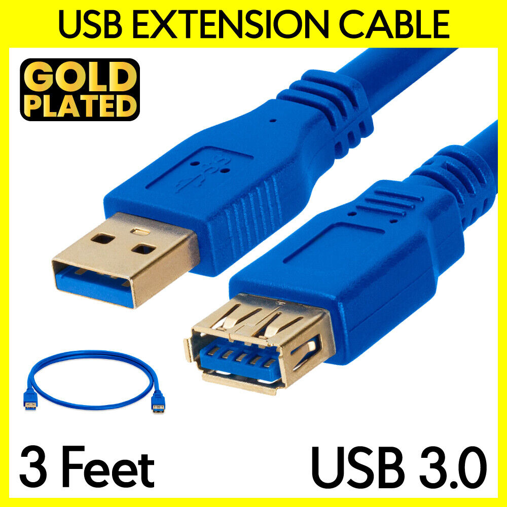 USB Extension Cable 3 Feet Blue SuperSpeed USB 3.0 Male to Female Cable Extender