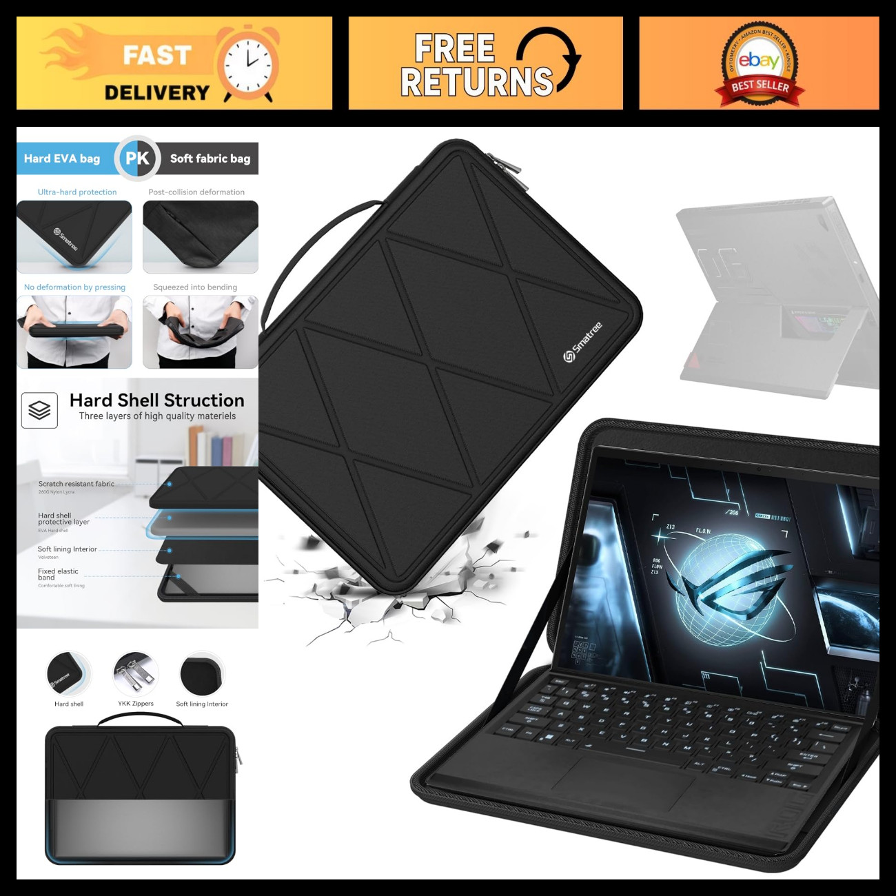 Hard Protective Sleeve Case for 13.4" ASUS ROG Flow Z13, Shockproof Travel Bag