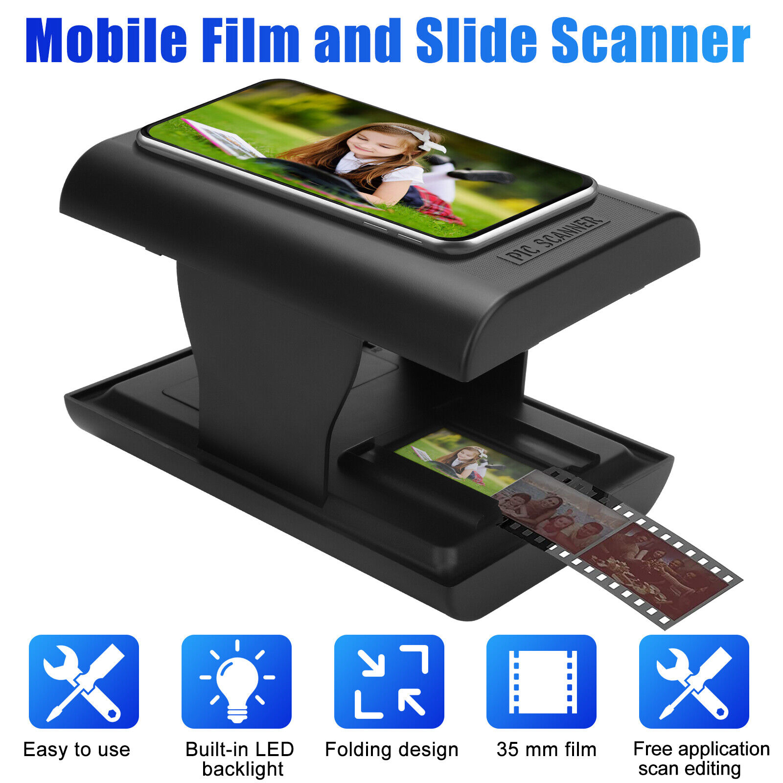 Mobile Film Slide Scanner for 35mm Negatives Converts to Digital Photo Backlight