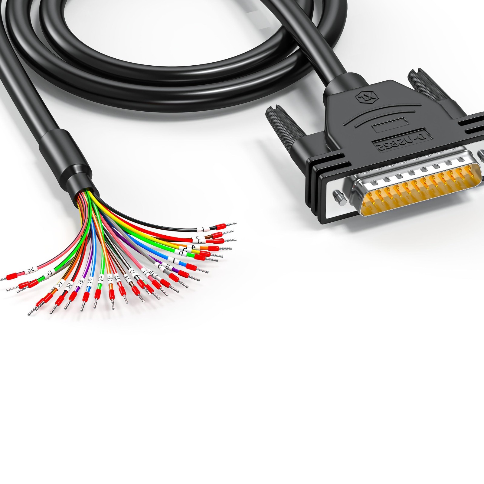DB25 Male to Bare Wire 3ft 24AWG Extension Cable, D-SUB 25 Pin with Terminal Blo