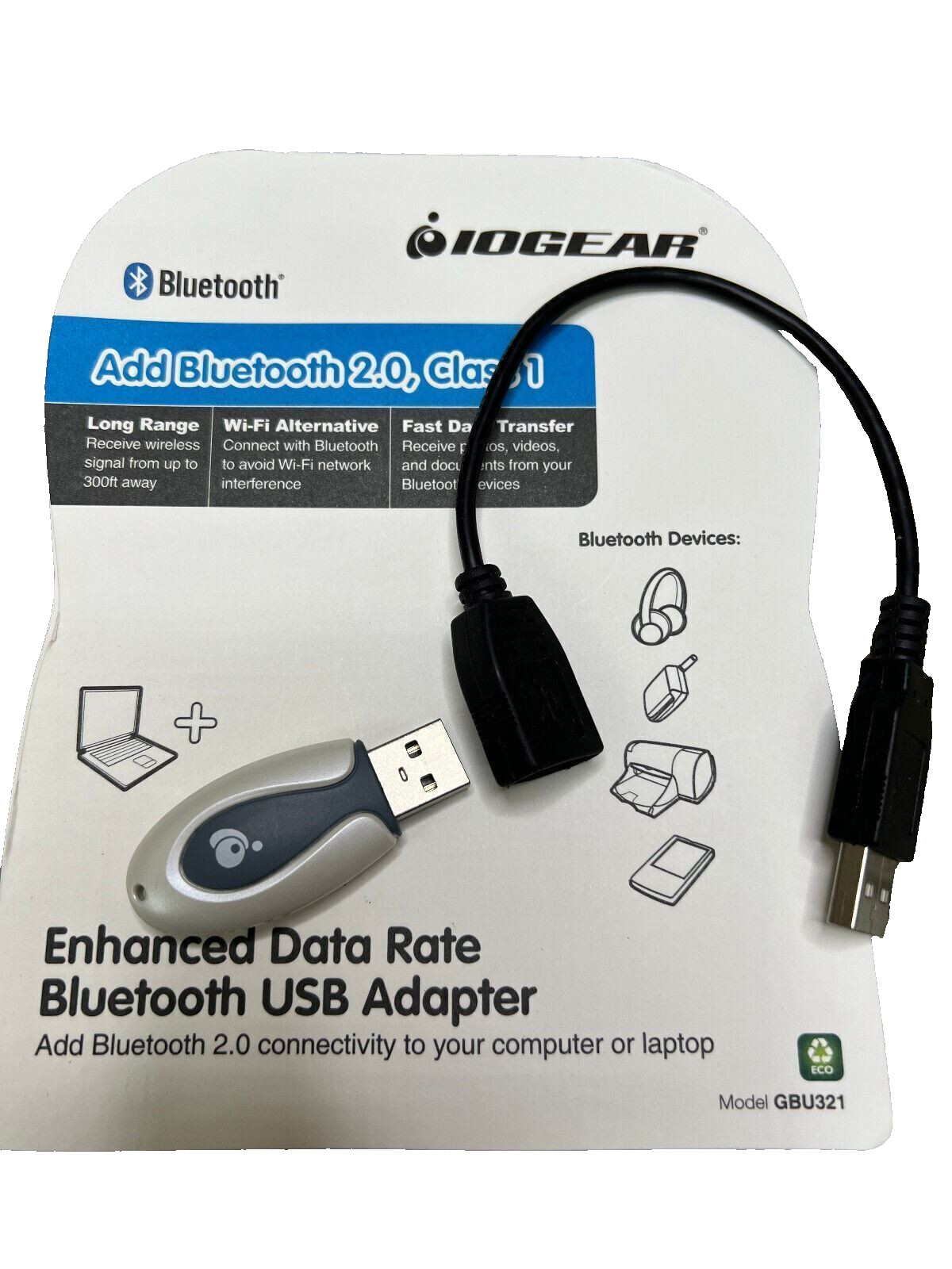 IOGEAR GBU321 Long Range Bluetooth USB Adapter Class 1 330 ft EDR Wireless PC