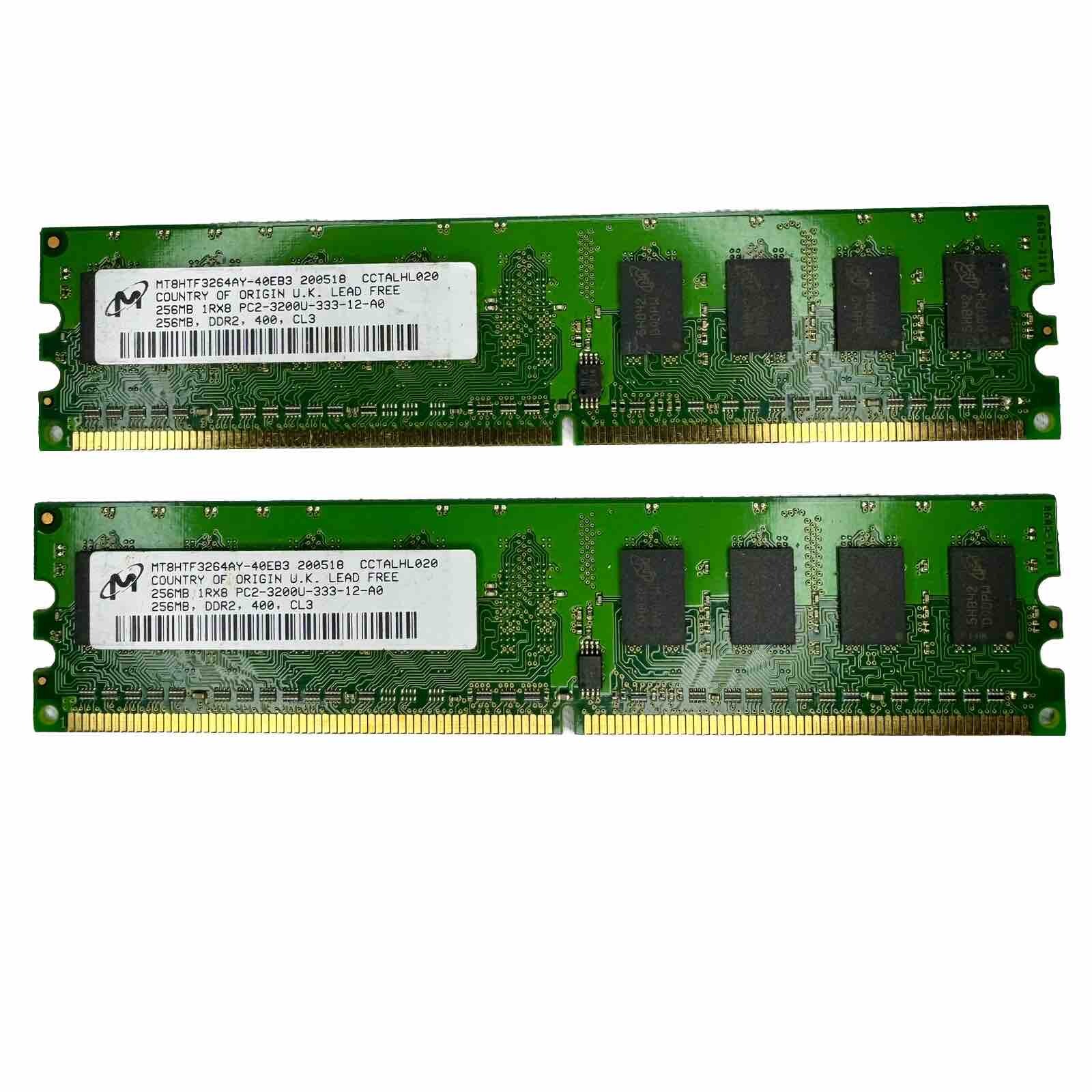 2 MT8HTF3264AY 40EB3 Micron 256MB PC2 3200U DDR2 400MHz Untested