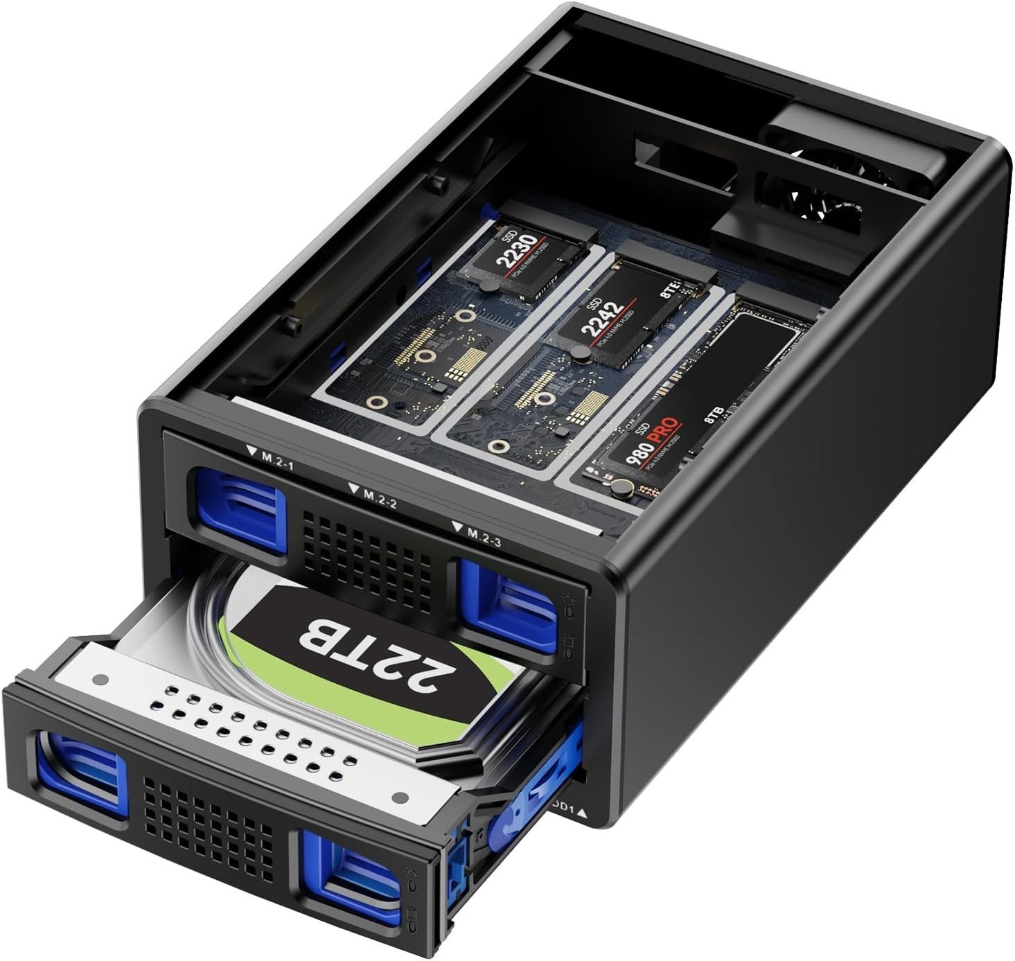 Hybrid SATA HDD/SSD Enclosure with Cooling Fan and USB 3.2 Gen 2