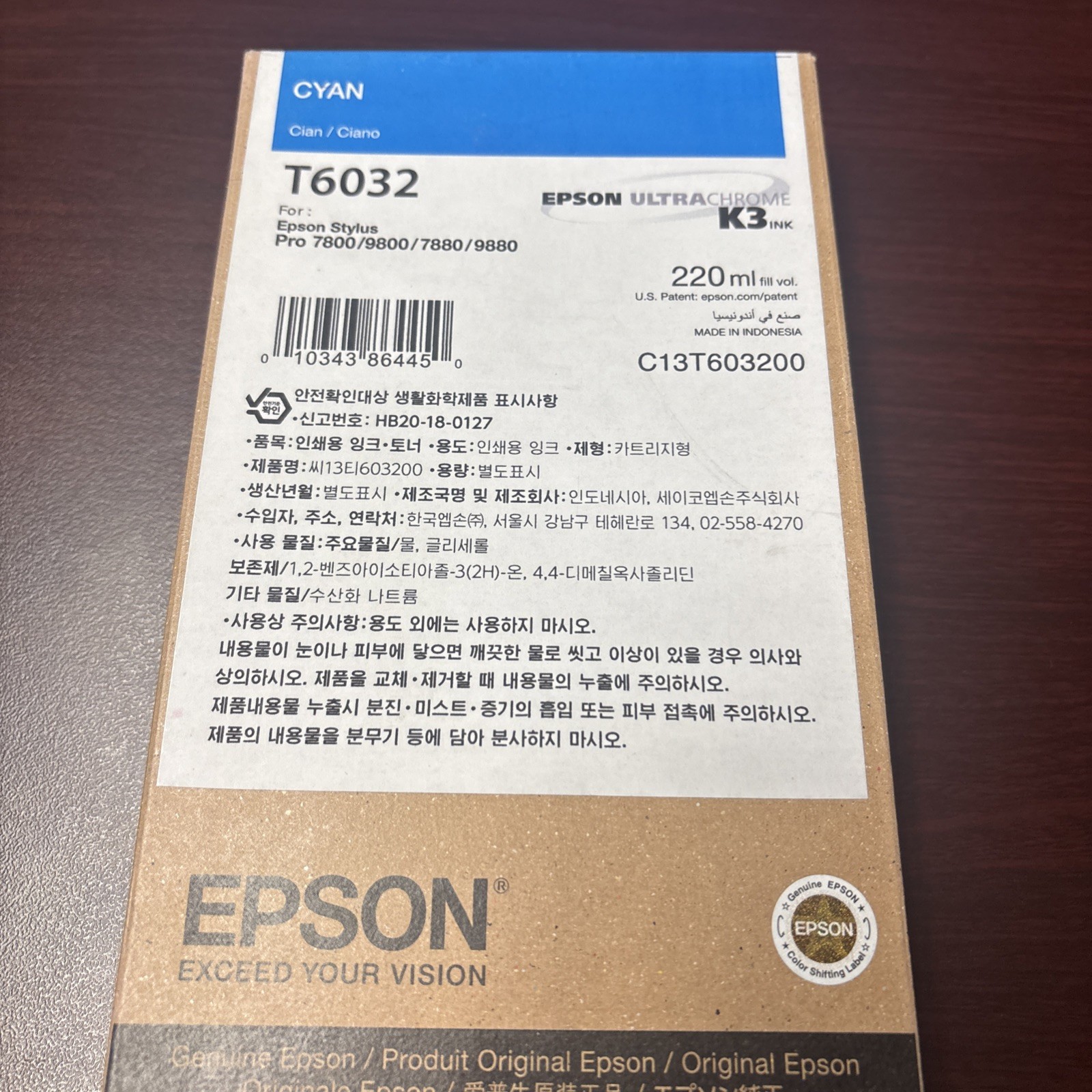 Genuine Epson 2023 T6032 Cyan 220ml Ink Cartridge Stylus Pro 7800 9800