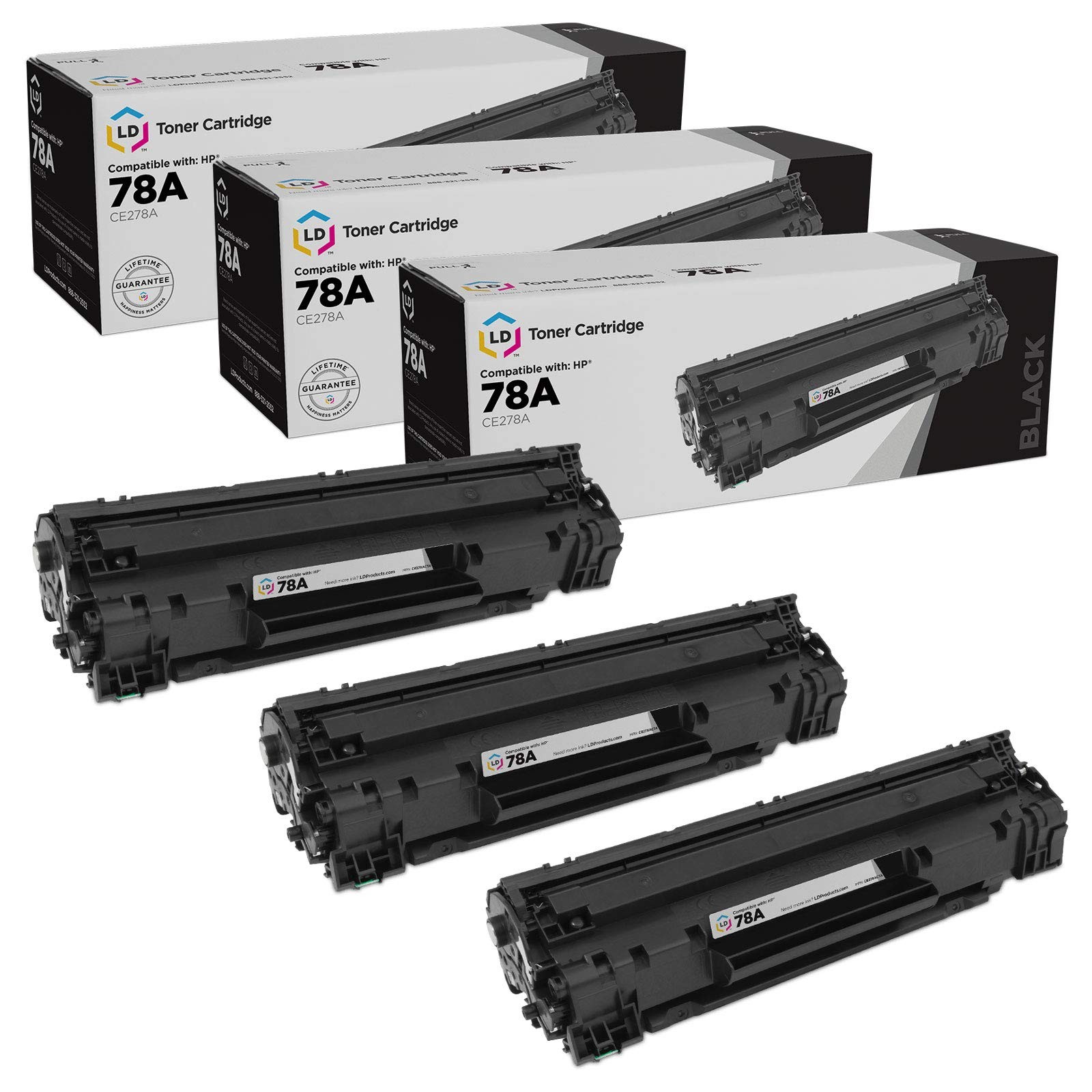 LD  3pk Comp Black Laser Toner for HP CE278A 78A LaserJet P1566 P1606dn M1536dn