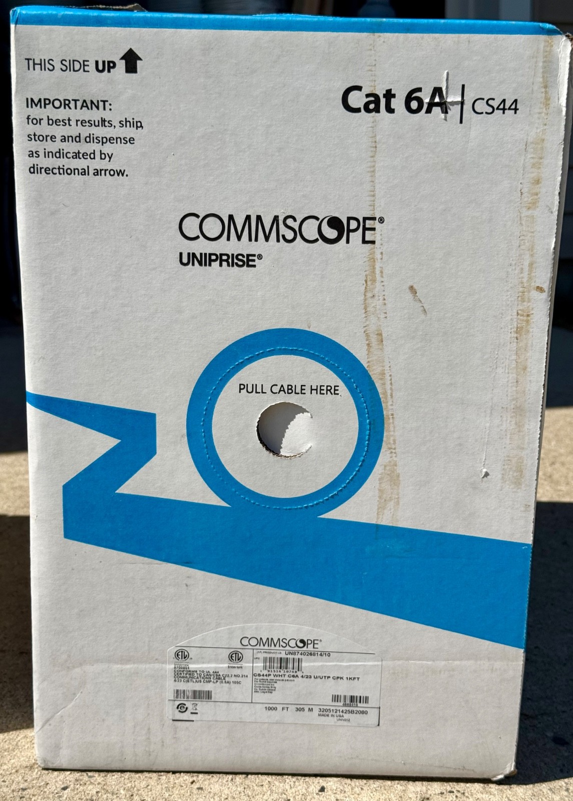 COMMSCOPE CS44P U/UTP, Cat 6A, 4/23 AWG  Plenum, White  1000’