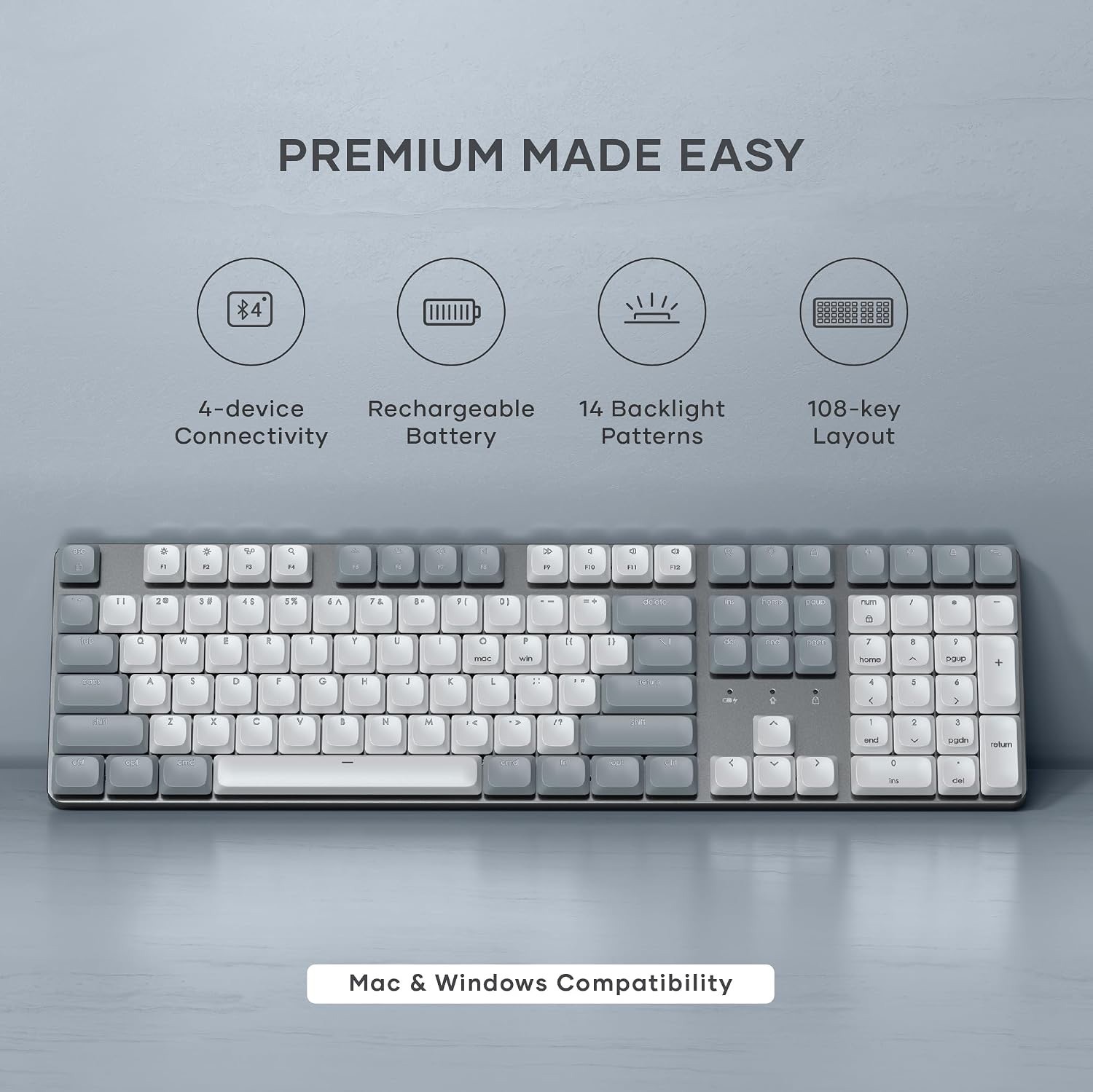 Satechi SM3 Mechanical Keyboard, LED Backlit, Light Gray/White No USB & Cable