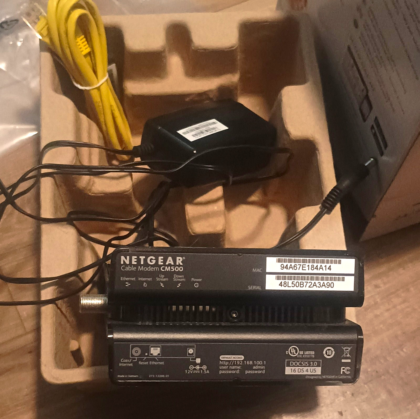 NETGEAR CM500 DOCSIS 3.0 Cable Modem 680 Mbps, Gigabit Ethernet, Black