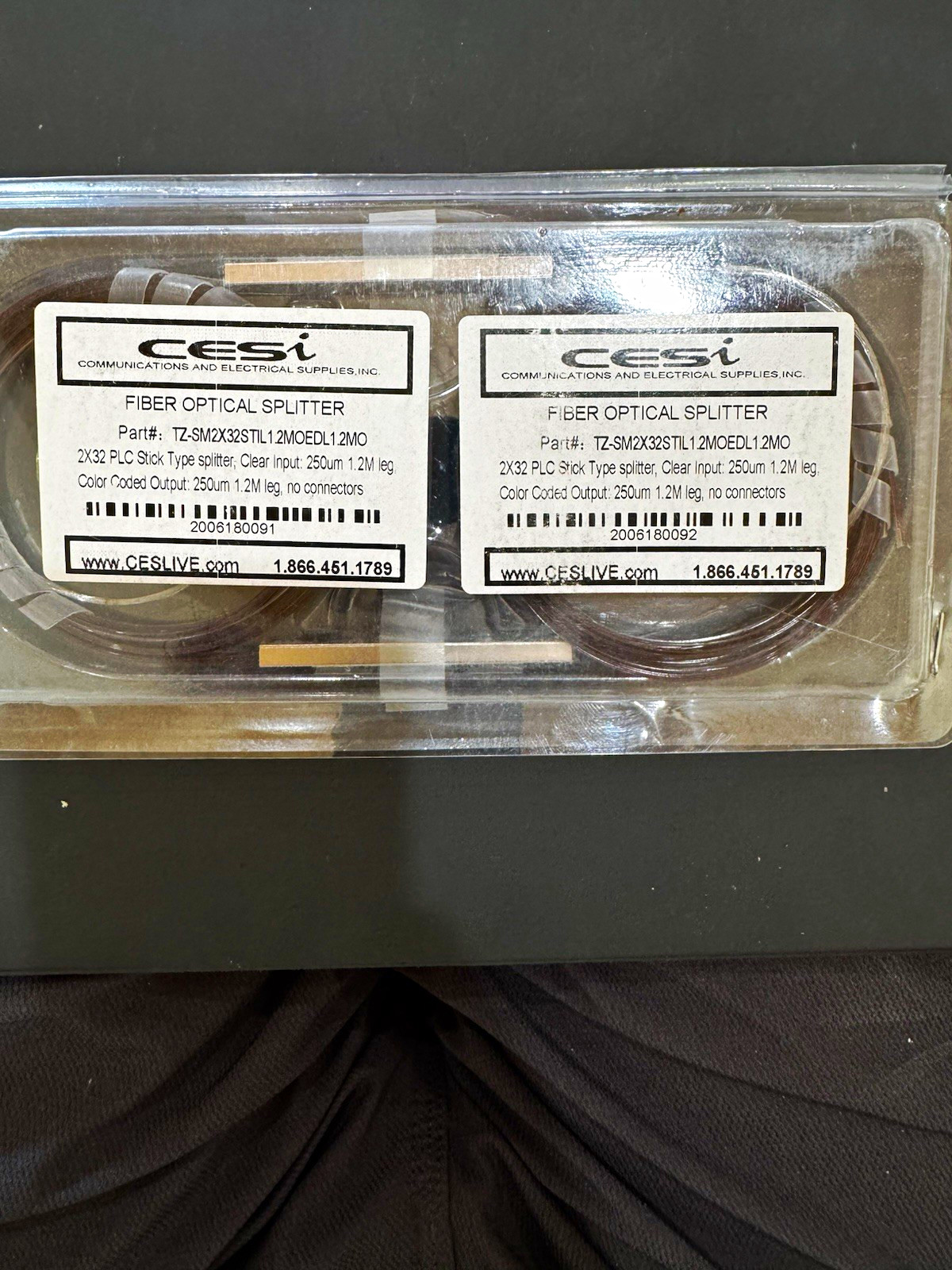 CESi 2x32 PLC Stick Type Single-Mode Raw Fiber Optical Splitter 1.2m Brown