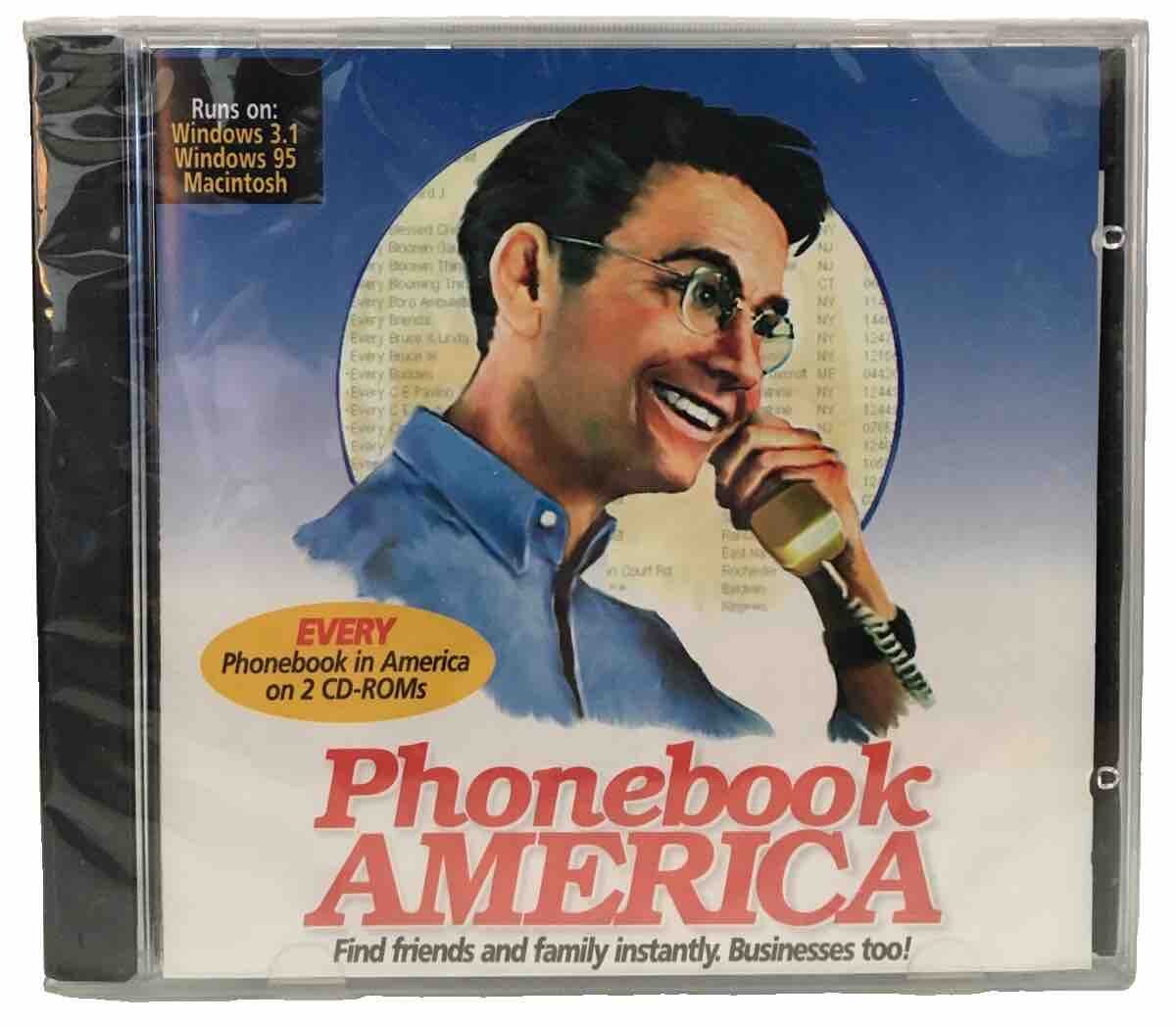 Phonebook America (2XCD-ROM, 1996) All US Home + Business Listings New Sealed