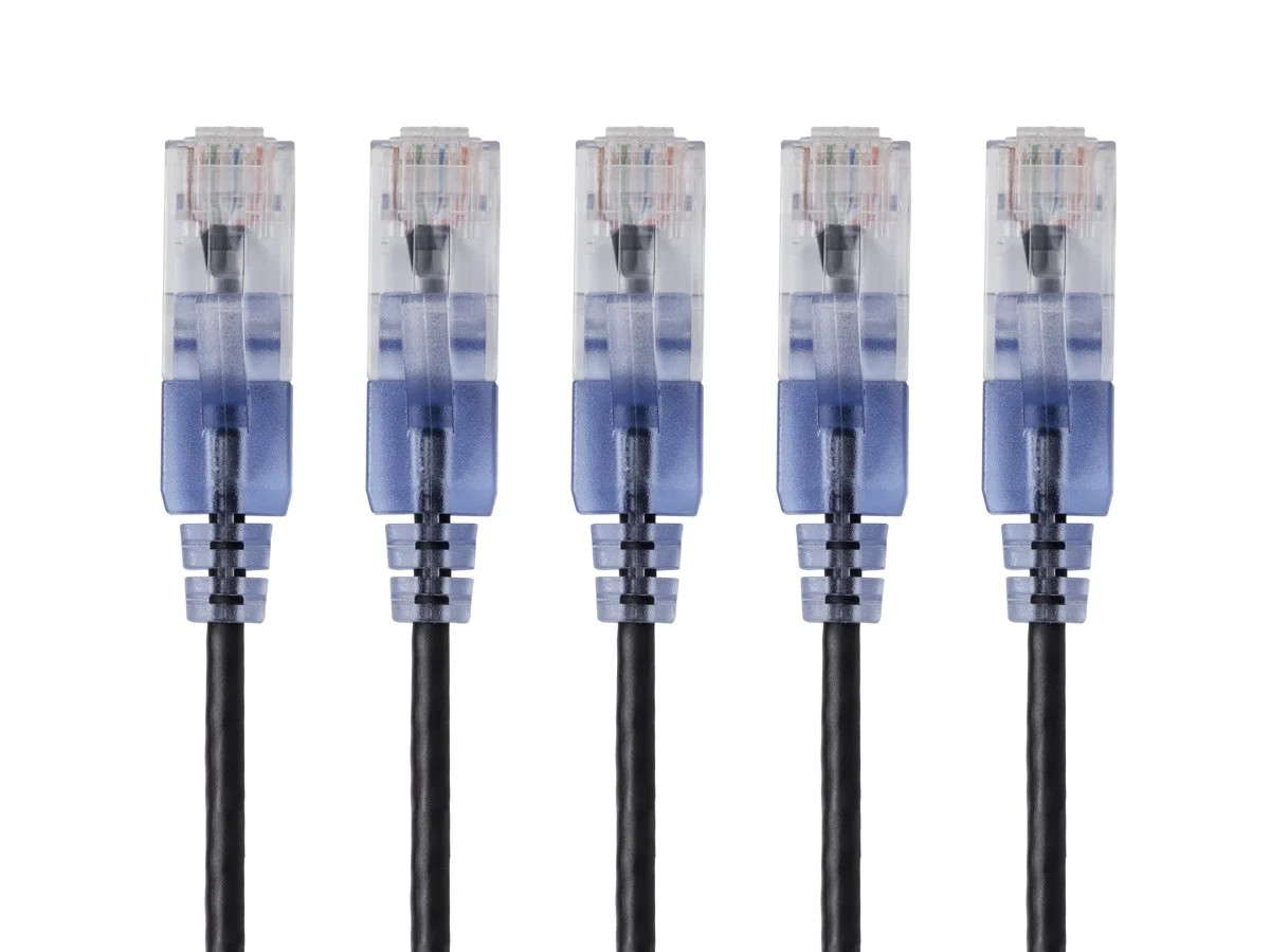 SlimRun Cat6A Ethernet Patch Cable Network RJ45 Stranded UTP 30AWG 3ft Black 5pk