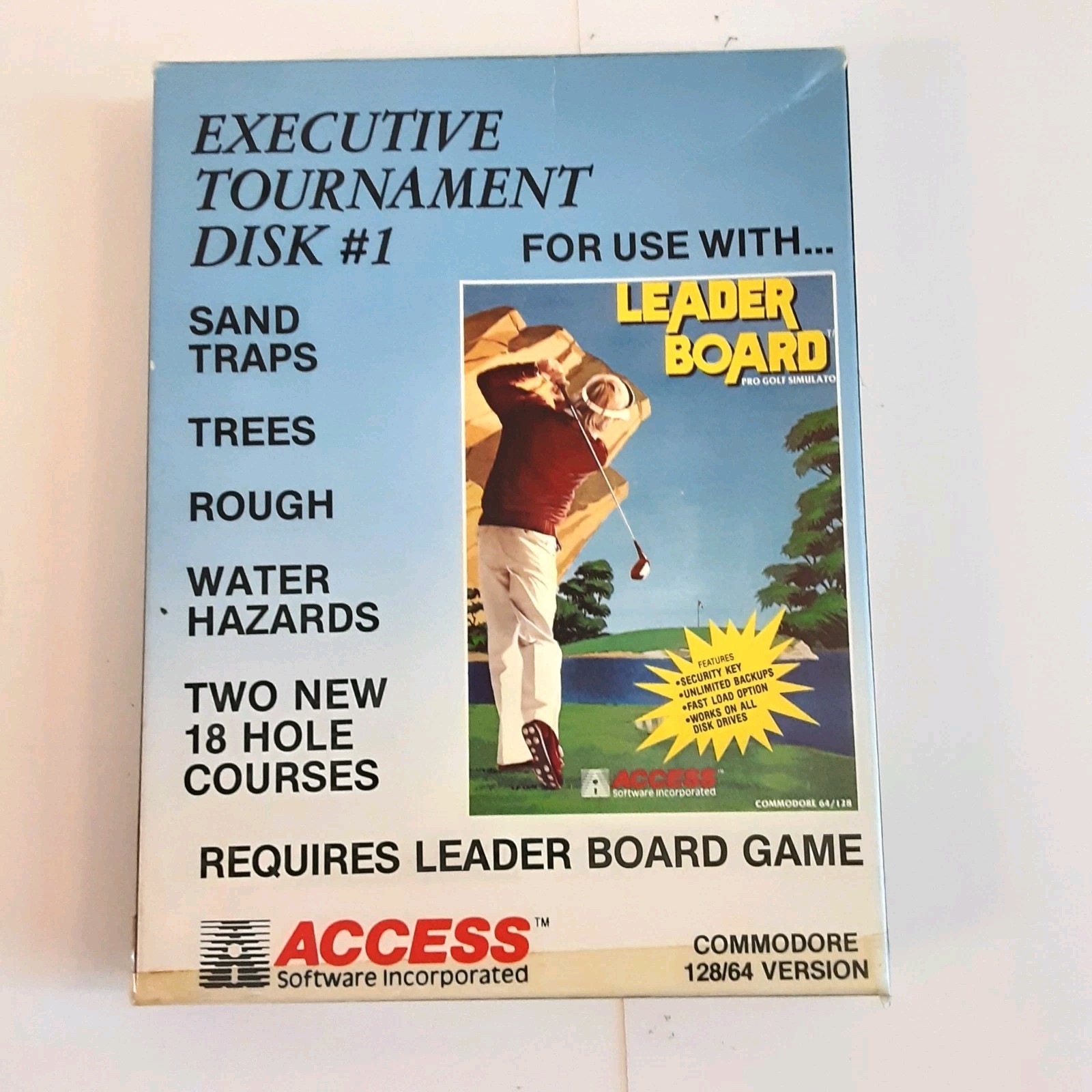 Vintage 1986 Commodore 64 Access Leader Board Golf On Floppy Instructions Box