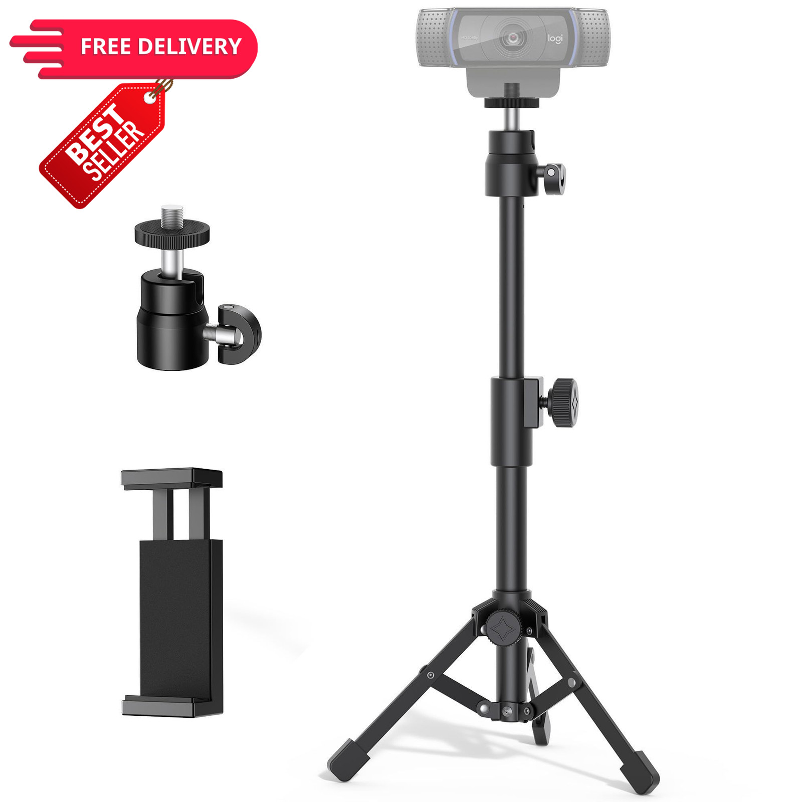 InnoGear Webcam Tripod, Extendable Stand for Desk with Phone C Black