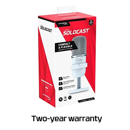 HyperX SoloCast – USB Condenser Gaming Microphone, for PC, PS4, and Mac - White