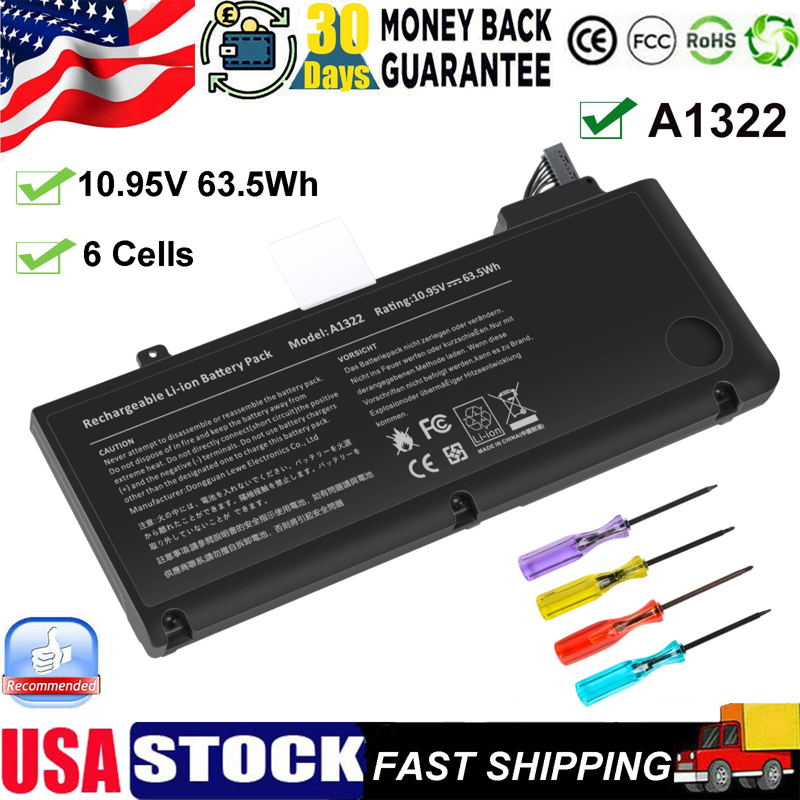 A1322 A1278 Battery For MacBook Pro 13 inch Mid 2009 2010 2012 Late/Early 2011