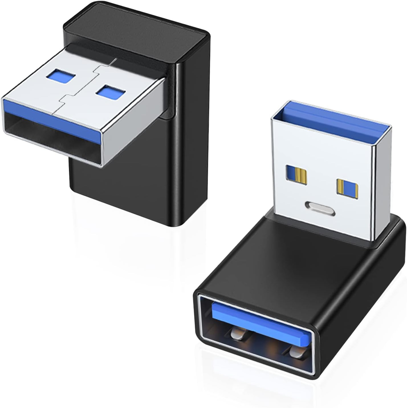 90 Degree USB 3.0 Adapter 2 Pack, Upward Angle, Black