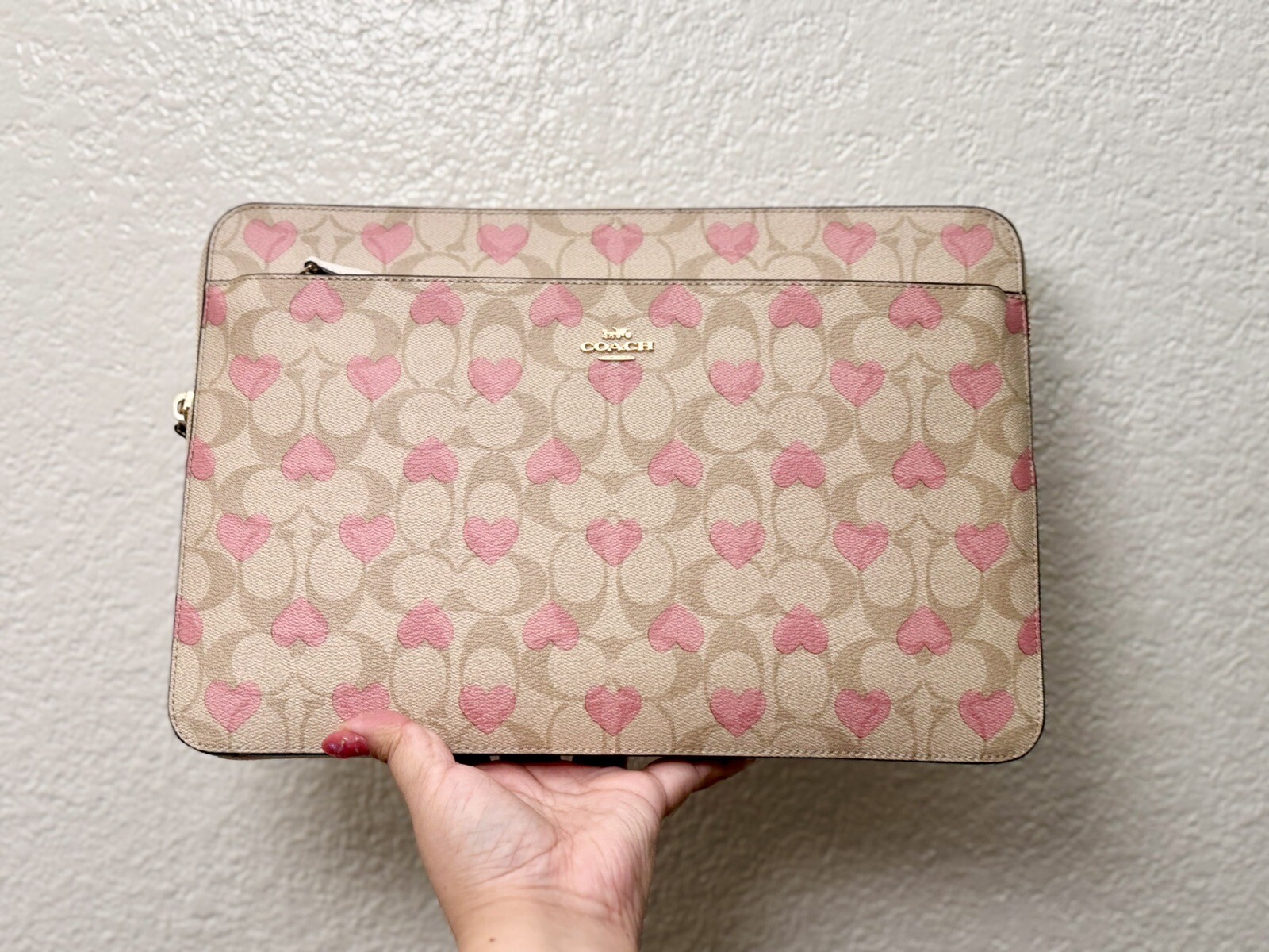 NWT Coach Laptop Sleeve In Signature Canvas With Heart Print CP374 (Fit 13 in)