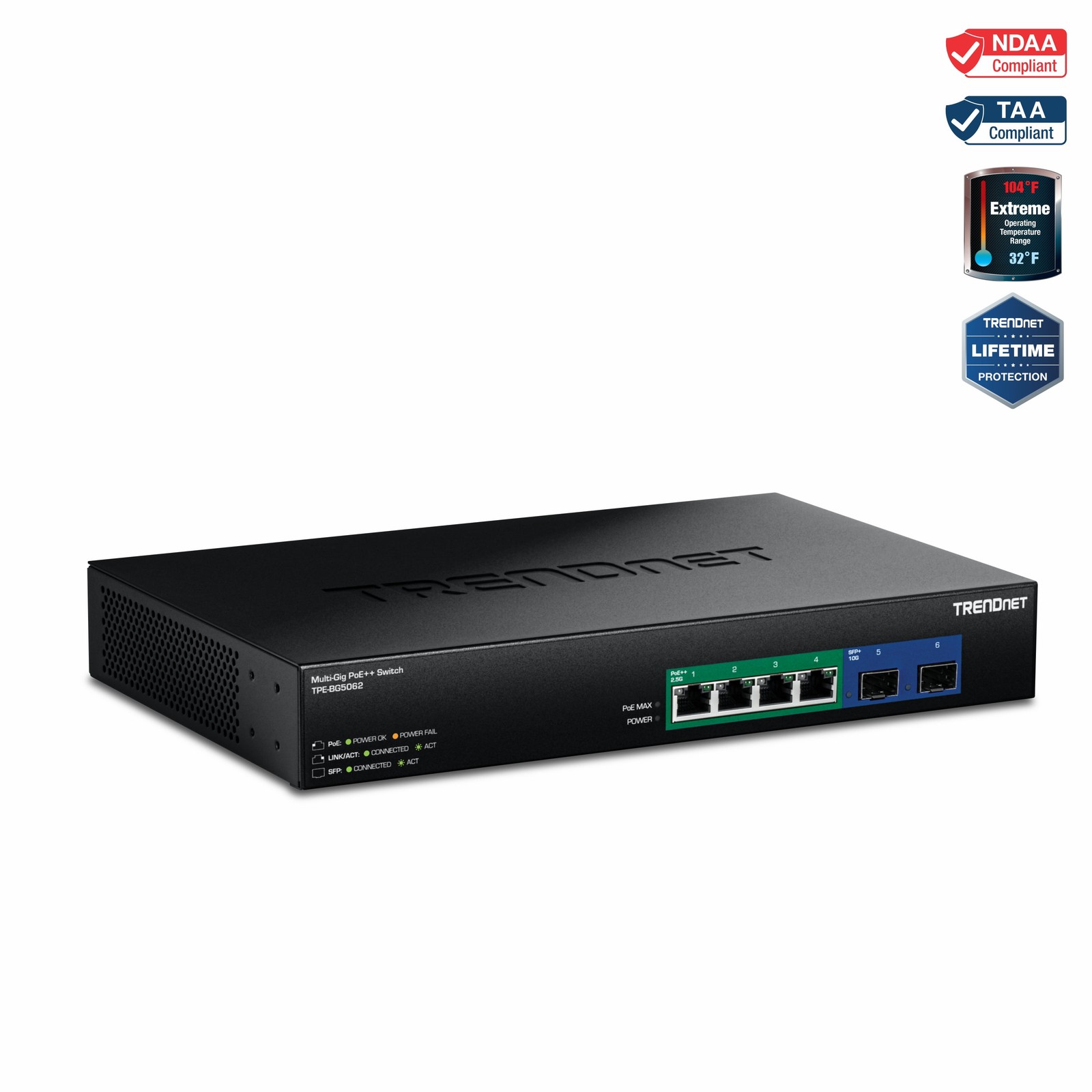 TRENDnet 6-Port 2.5G GaN Power PoE++ Switch with 10G SFP+ Ports [240W],