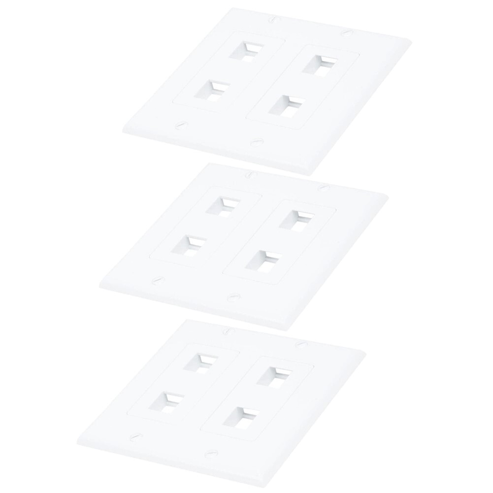 3x 4 Port Hole Cat7 Cat6 Cat5 RJ45 Network Keystone Jack Wall Plate 2-Gang White