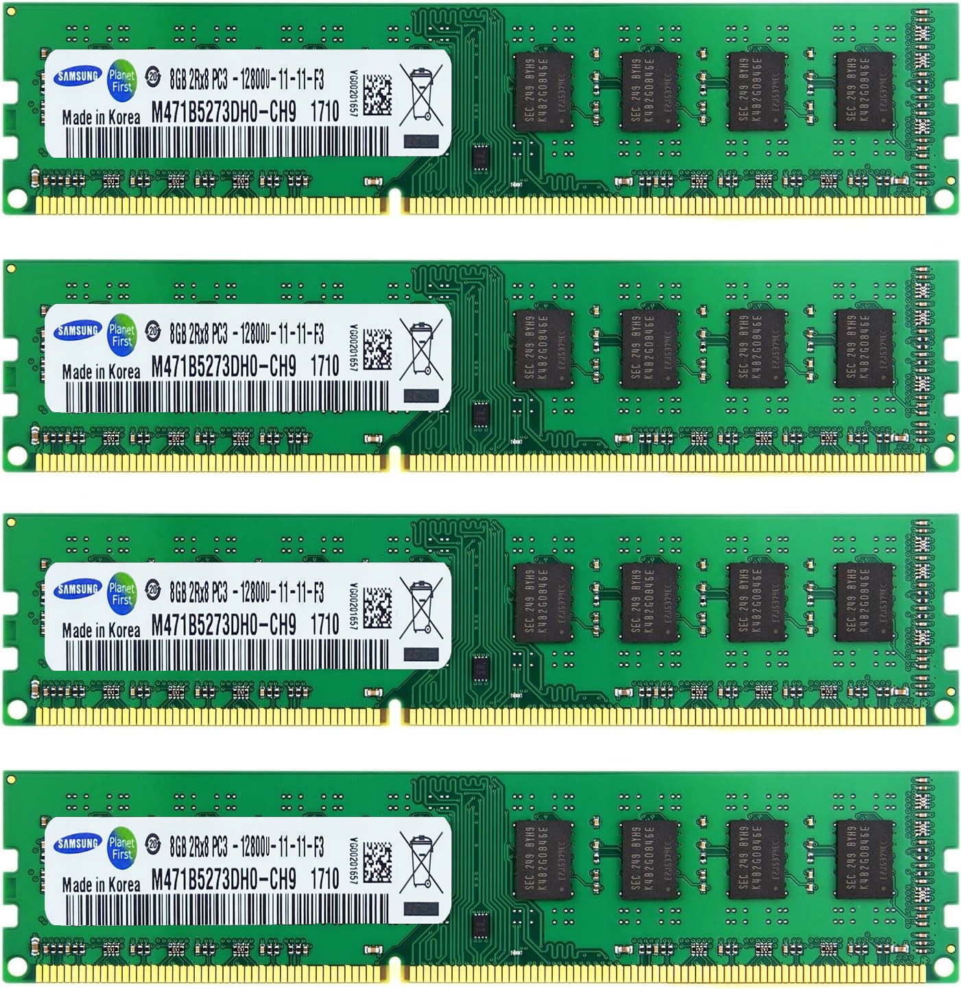 Samsung 32GB KIT 4x8GB DDR3 1600MHz PC3-12800 DIMM Desktop Memory RAM CL11 1.5V